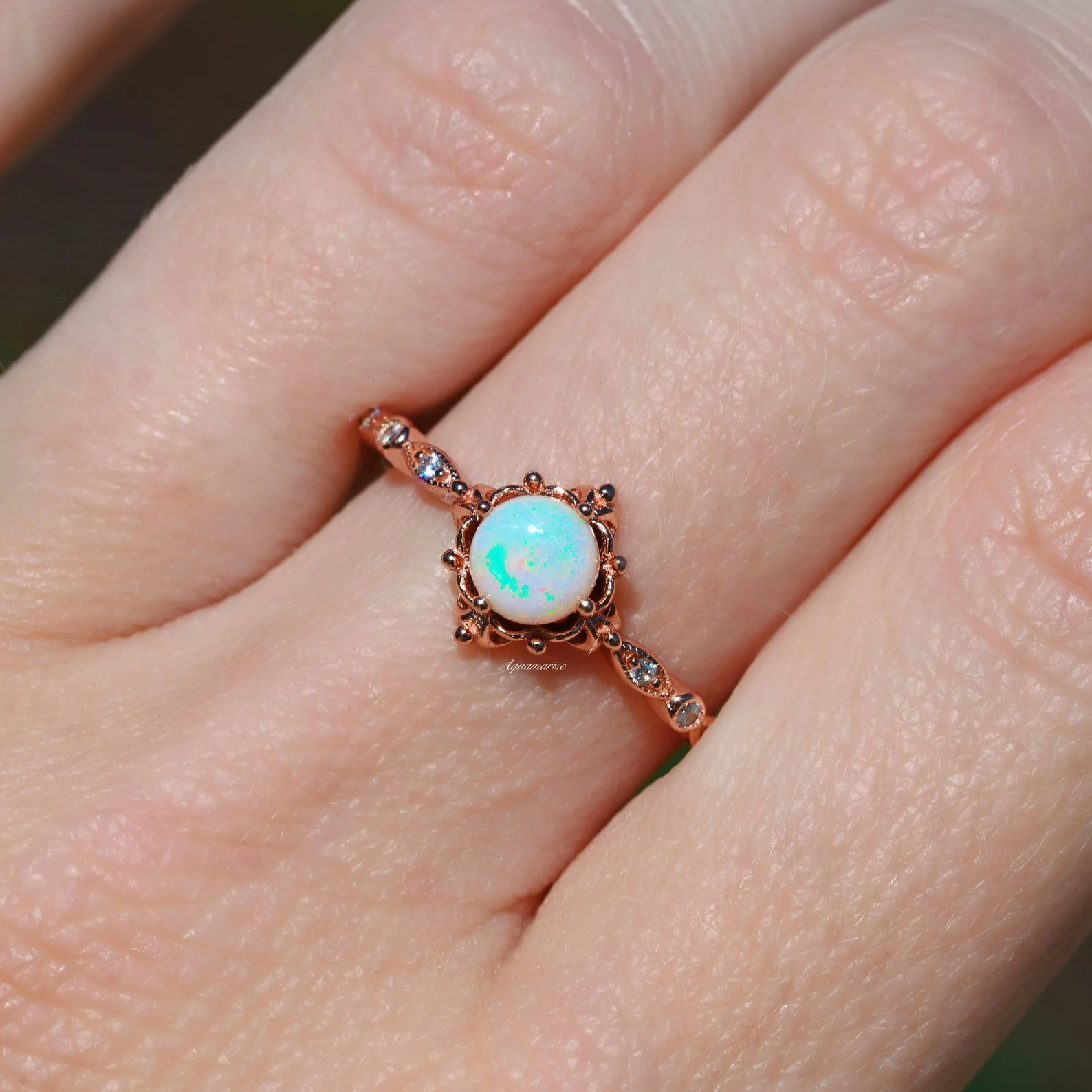 Natural Australian Opal Engagement Ring in 14K Rose Gold Vermeil - Image 7