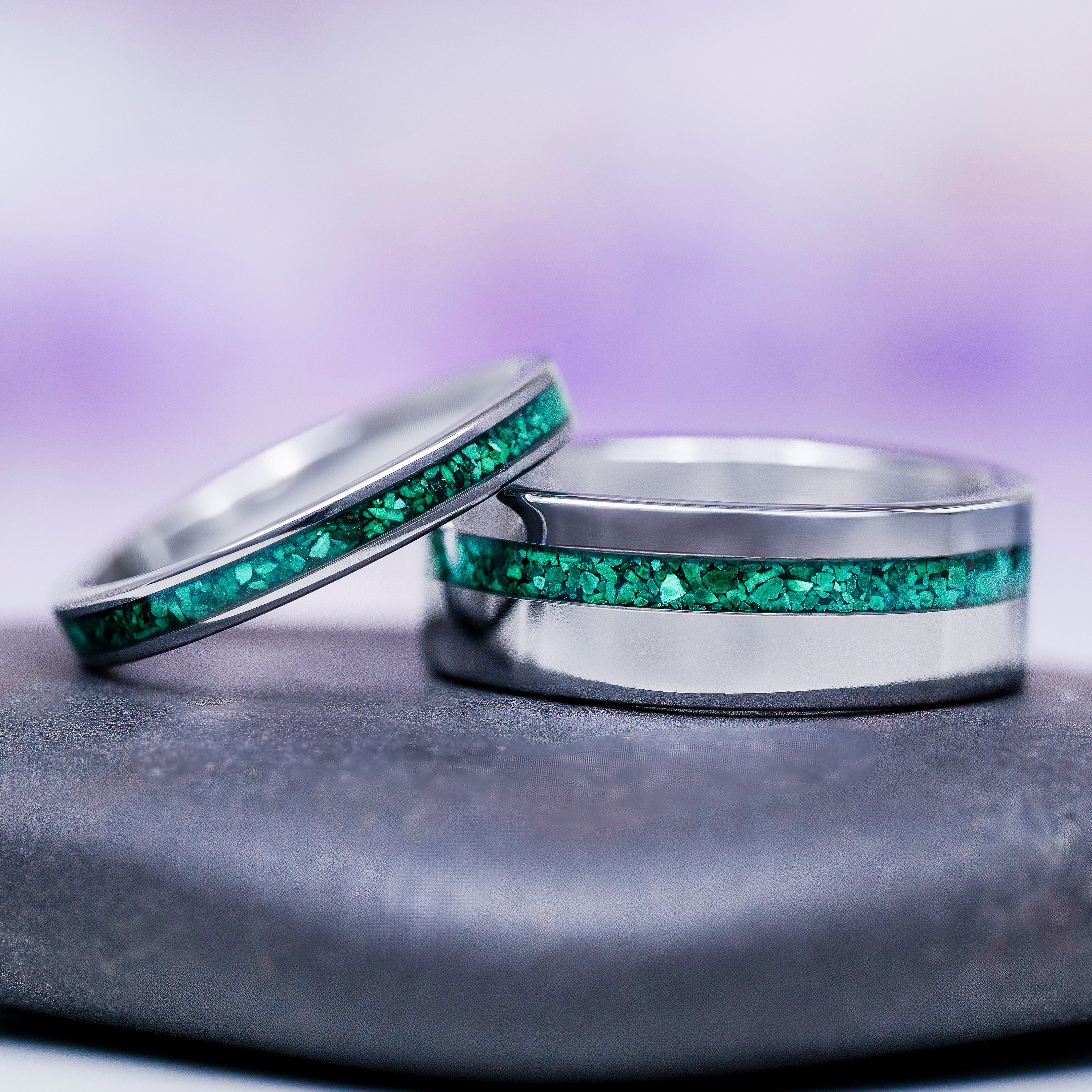 Natural Malachite Minimalist Couples Ring Set