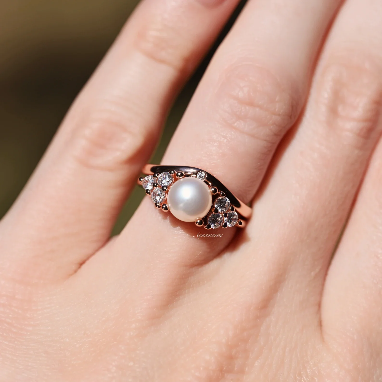Natural Freshwater Pearl Ring Set in 14K Rose Gold Vermeil - Image 4
