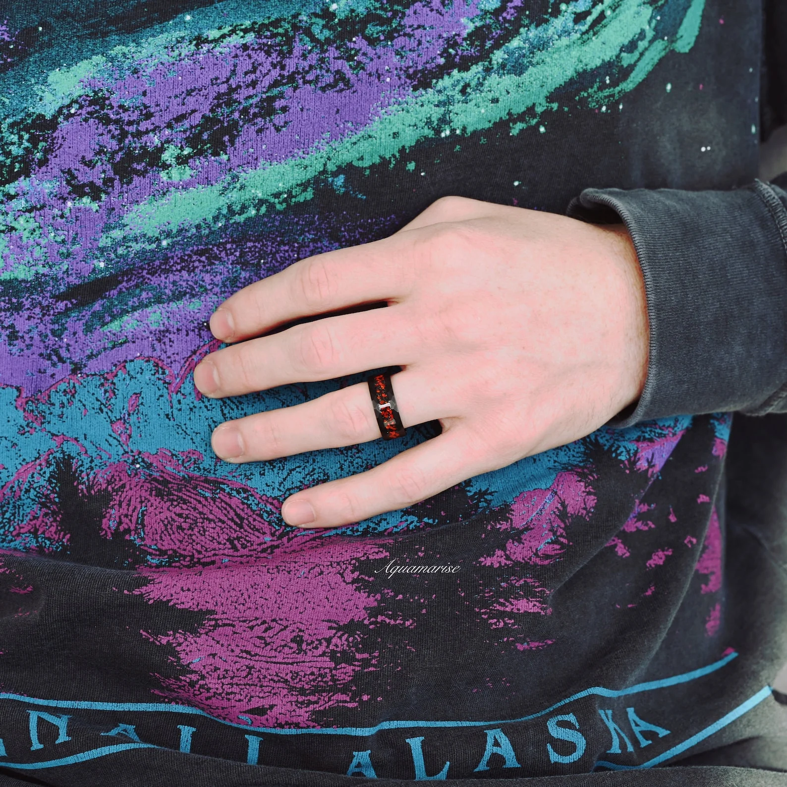 Natural Garnet & Red Fire Opal Couples Ring Set - Image 6