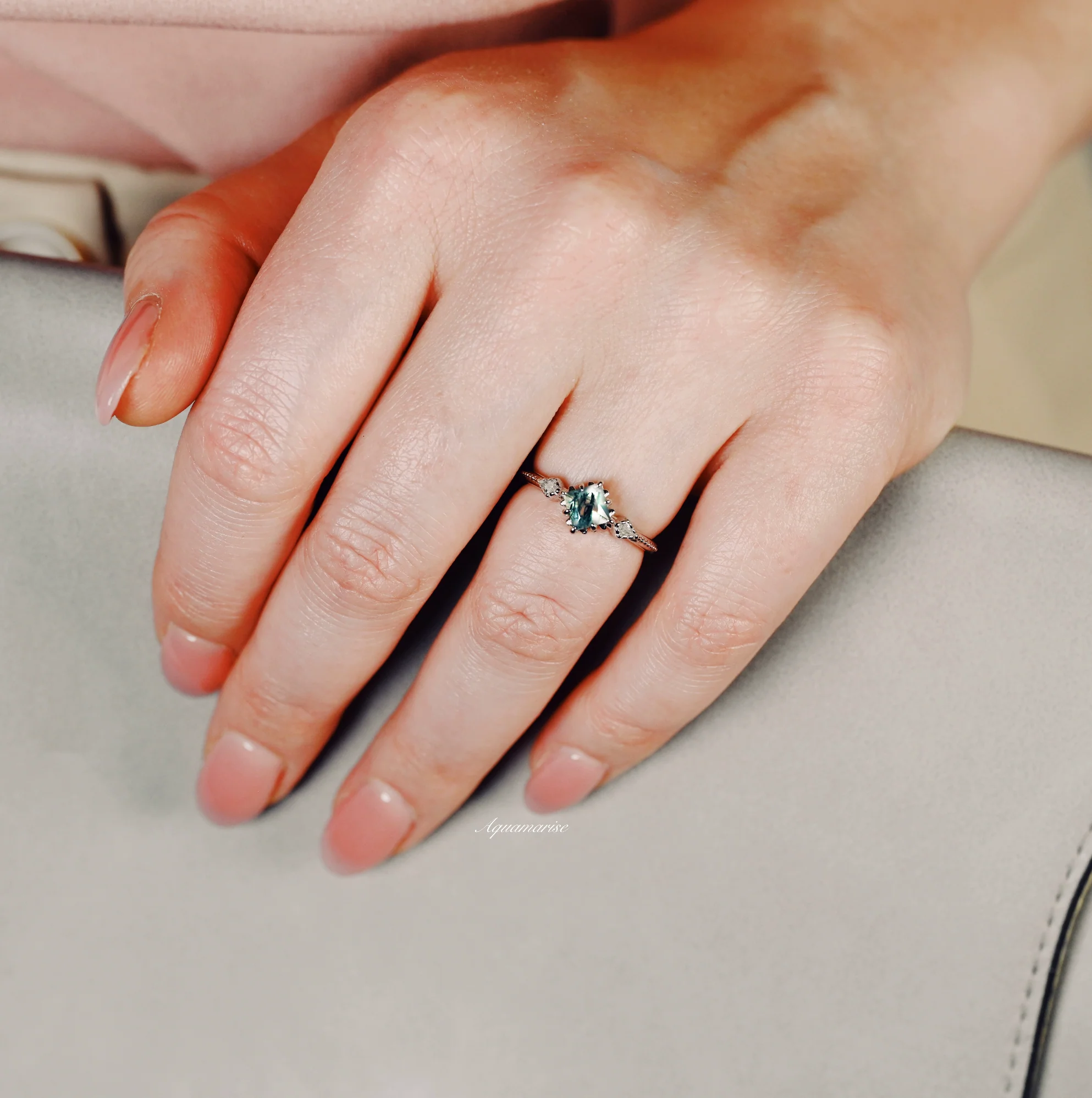 Princess Cut Green Moss Agate Ring in Sterling Silver - Image 5