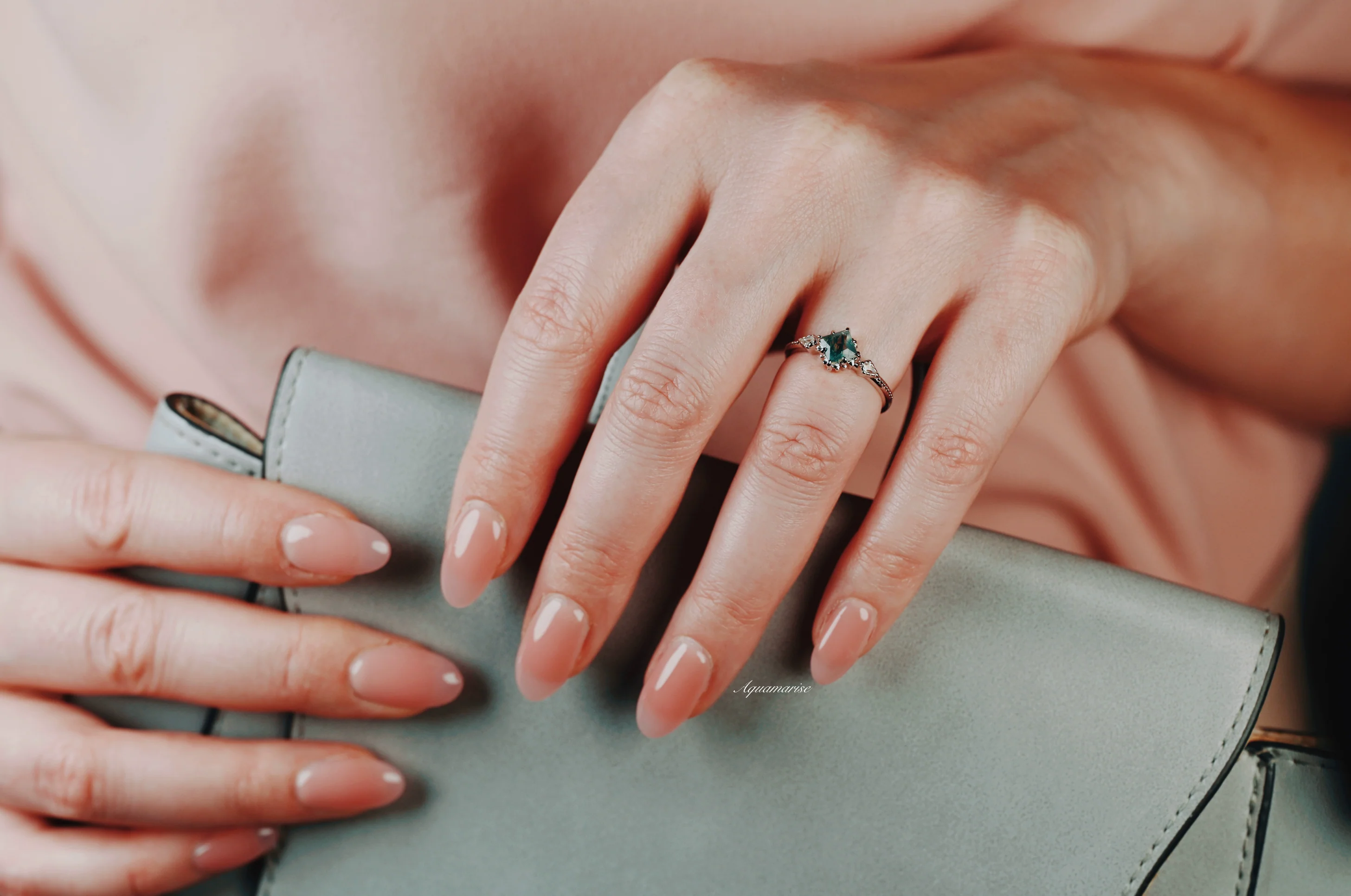 Princess Cut Green Moss Agate Ring in Sterling Silver - Image 6