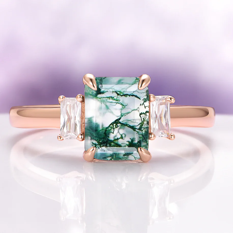 Green Moss Agate Ring in 14K Rose Gold Vermeil