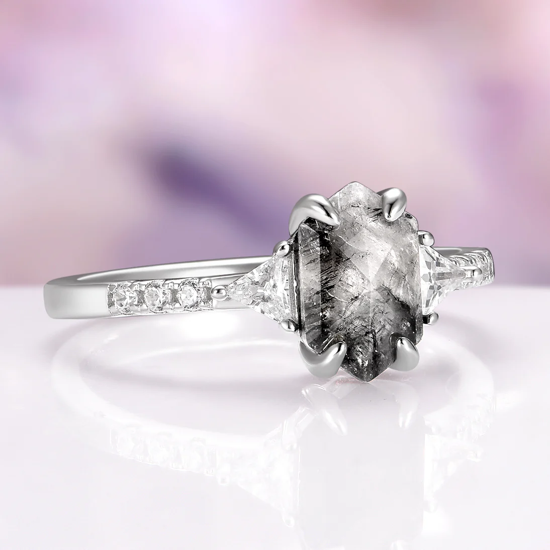 Hexagon Natural Herkimer Diamond Ring in Sterling Silver - Image 2