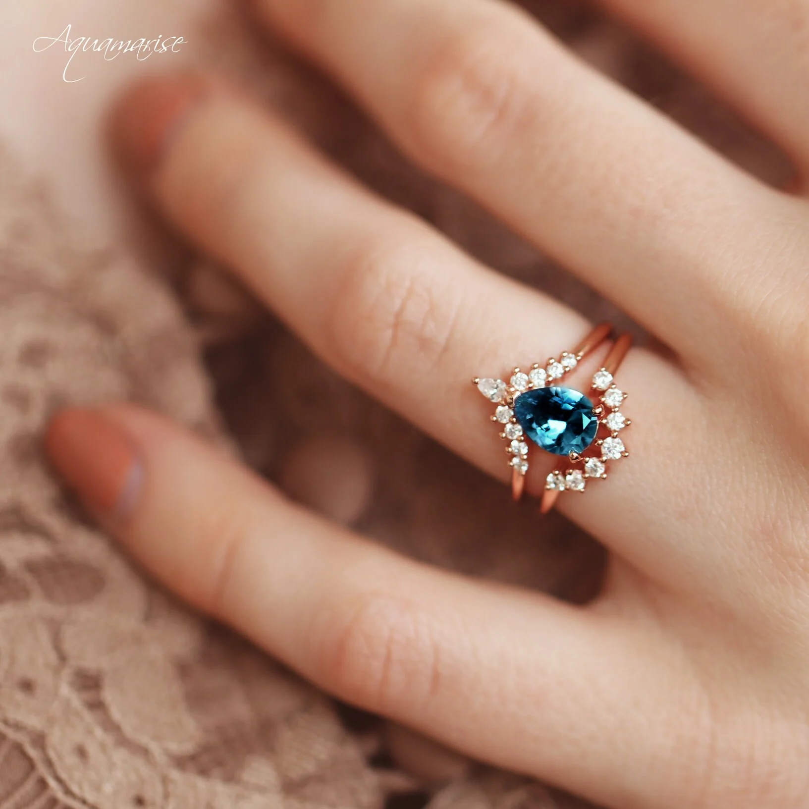 Lunette London Blue Topaz Ring Set in 14K Rose Gold Vermeil - Image 2