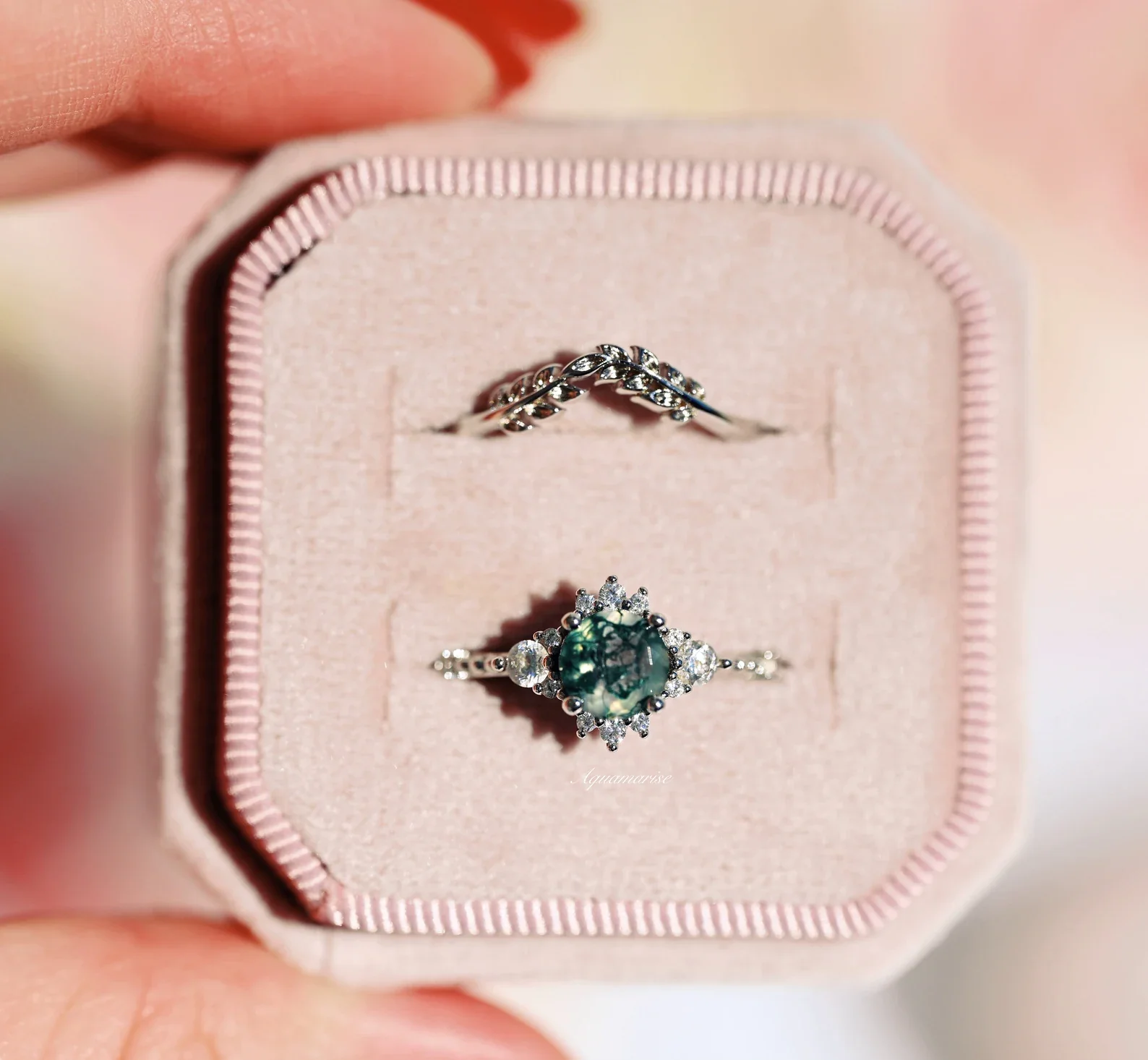 Round Green Moss Agate Ring in Sterling Silver - Image 3