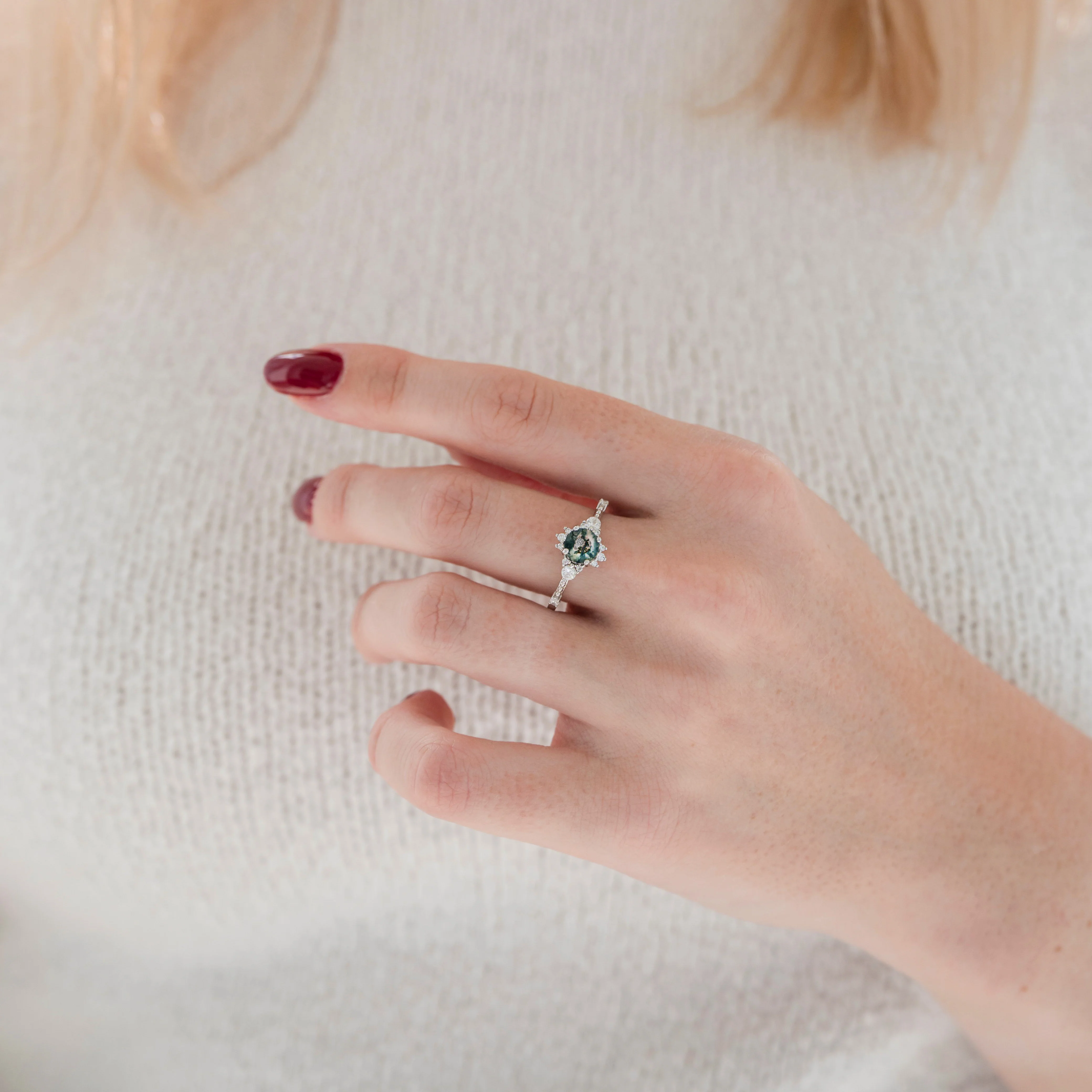 Round Green Moss Agate Ring in Sterling Silver - Image 4