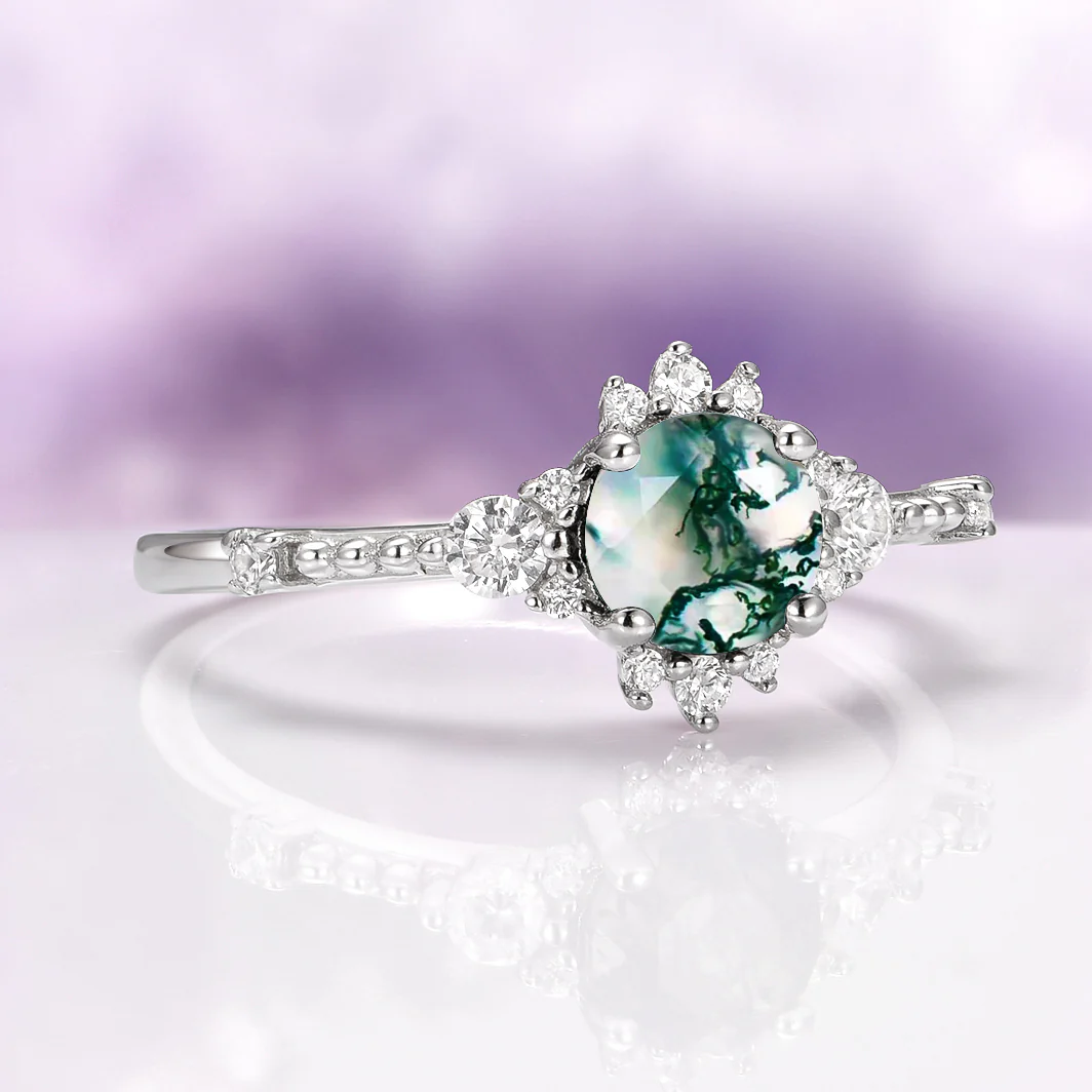 Round Green Moss Agate Ring in Sterling Silver - Image 6