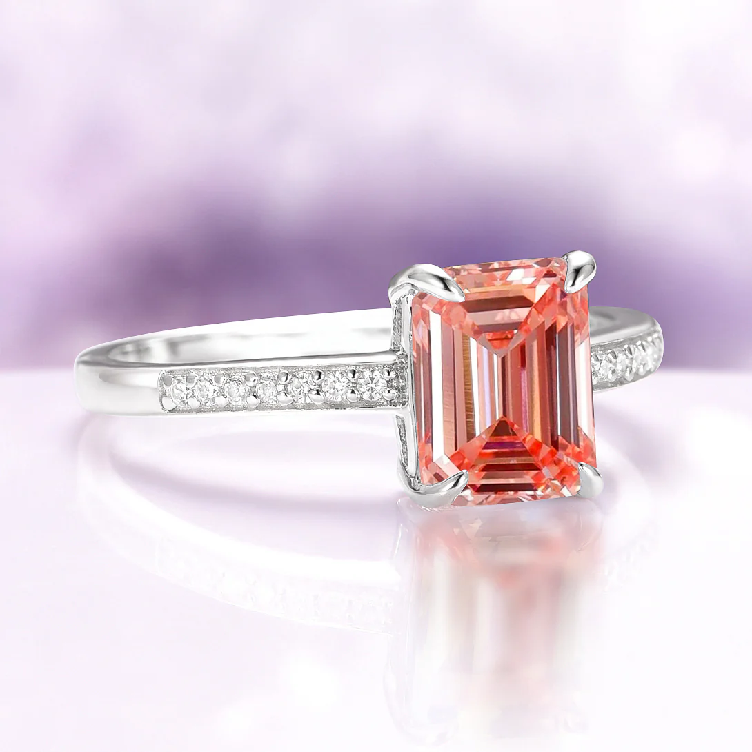 Ava Emerald Cut Padparadscha Sapphire Engagement Ring in Sterling Silver - Image 3