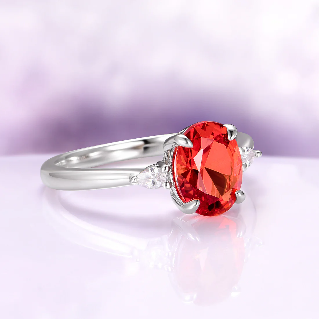Oval Cut Padparadscha Sapphire Ring in Sterling Silver - Image 4