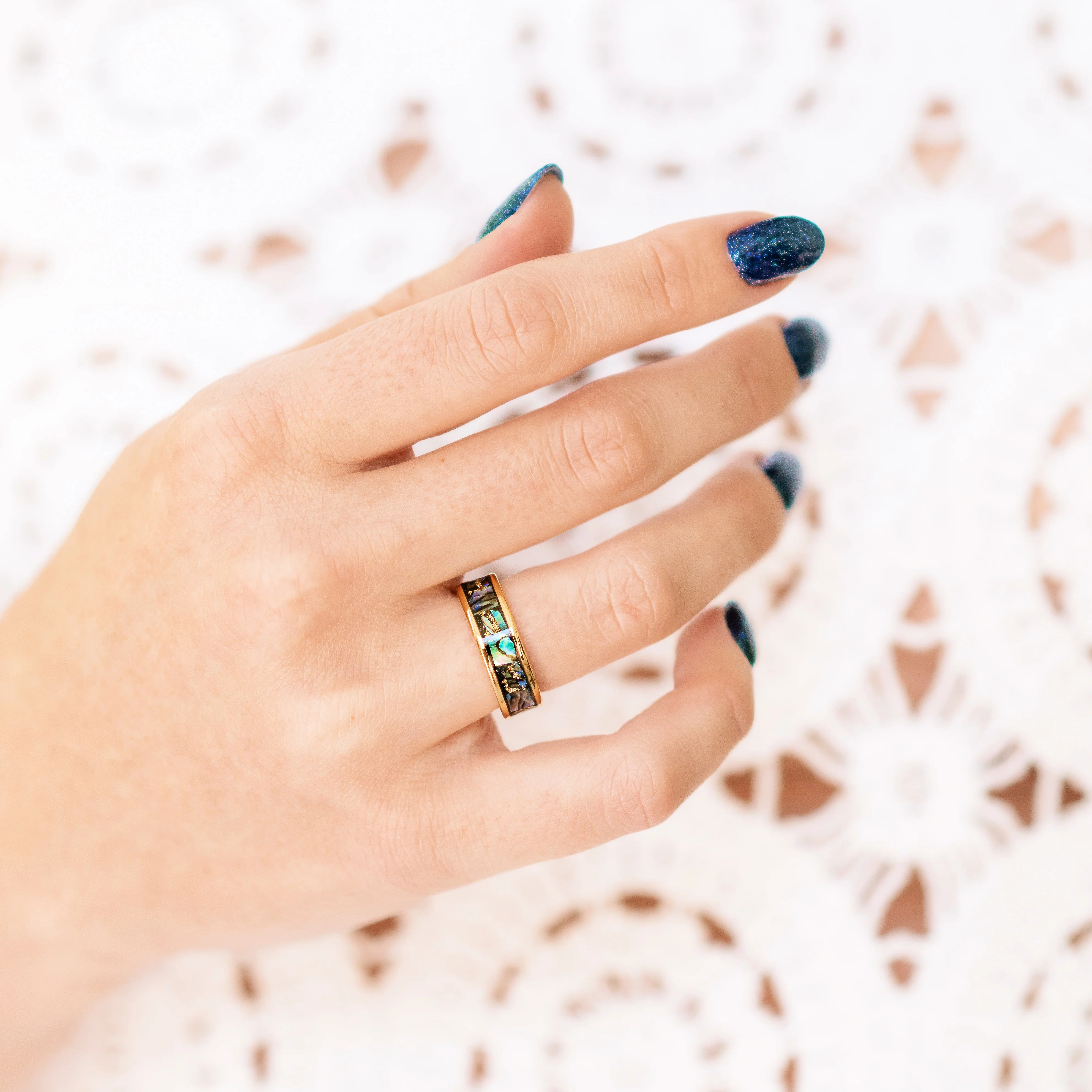 Natural Paula Shell Wedding Band in Yellow Gold Tungsten (6MM) - Image 3