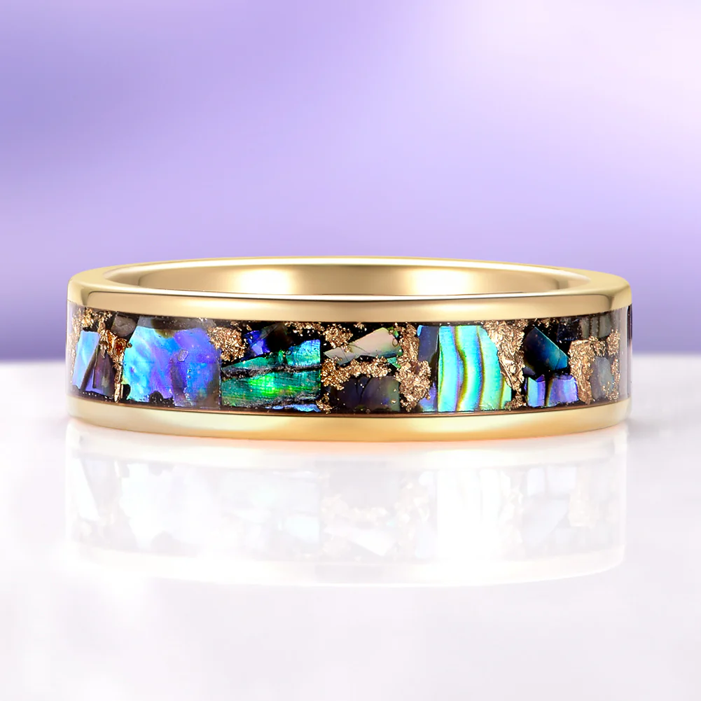 Natural Paula Shell Wedding Band in Yellow Gold Tungsten (6MM) - Image 4