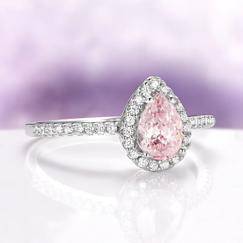 Pear Morganite Halo Ring in Sterling Silver - Image 4