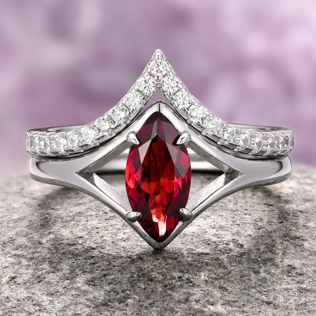 Natural Marquise Cut Red Garnet Ring Set in Sterling Silver - Image 6