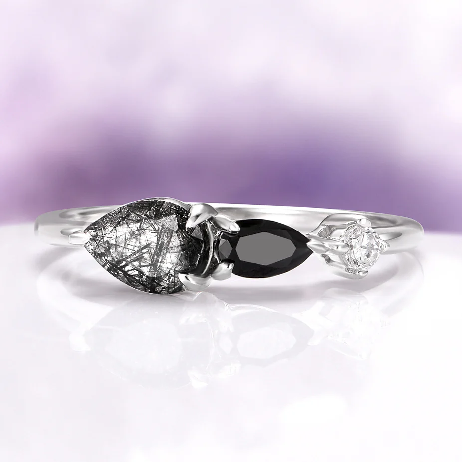 Rutilated Quartz & Black Onyx Ring in Sterling Silver