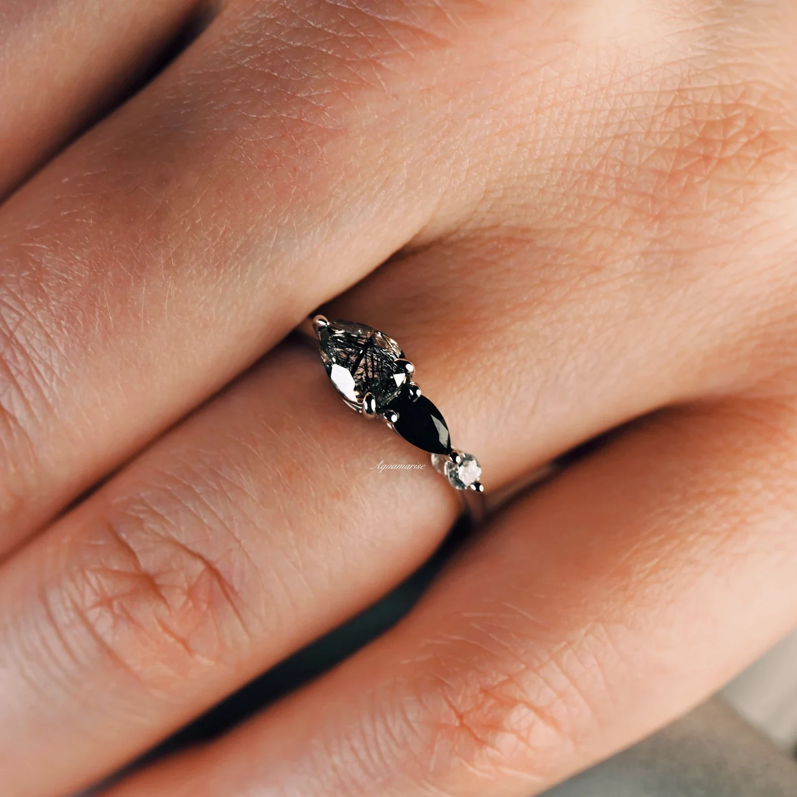 Rutilated Quartz & Black Onyx Ring in Sterling Silver - Image 3