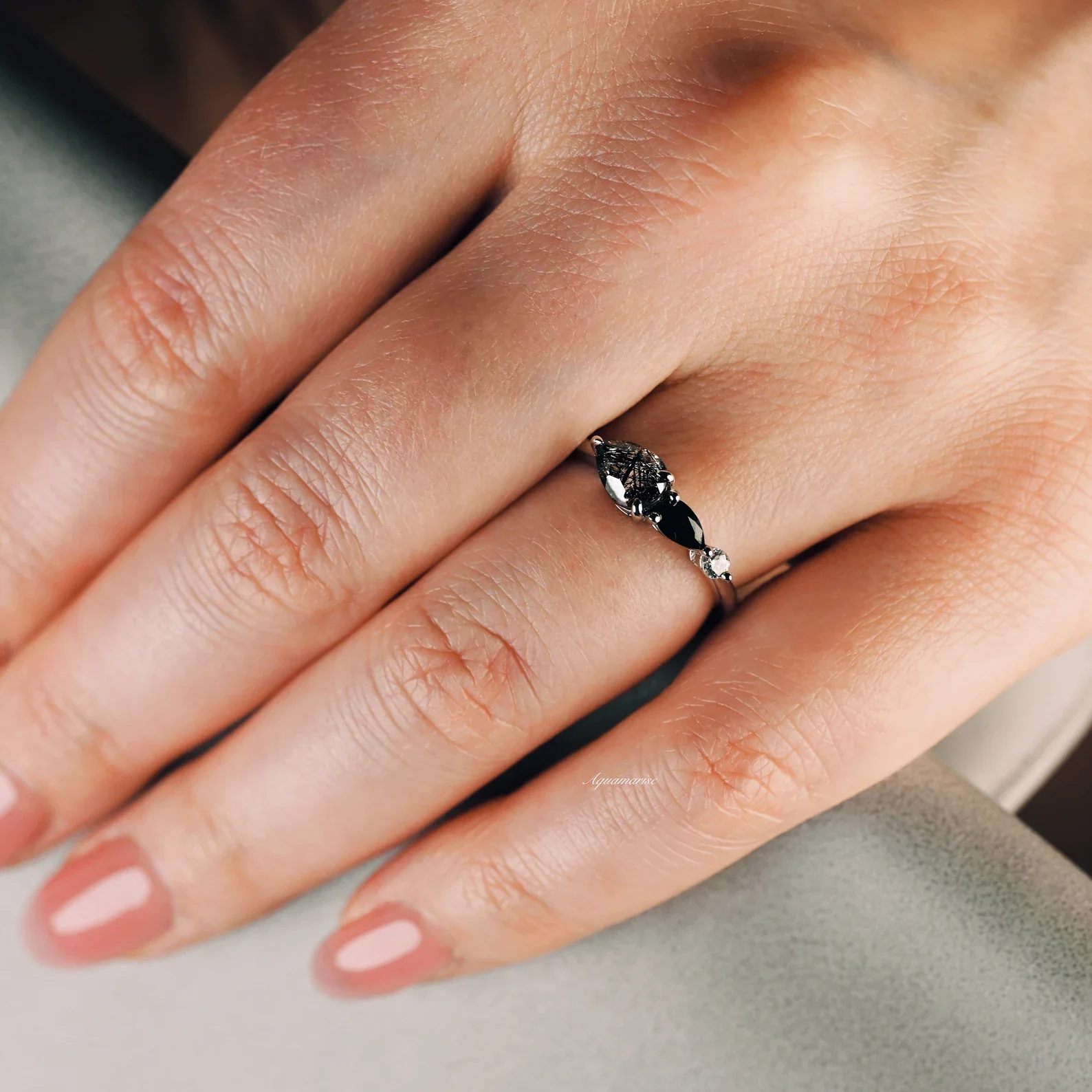 Rutilated Quartz & Black Onyx Ring in Sterling Silver - Image 4