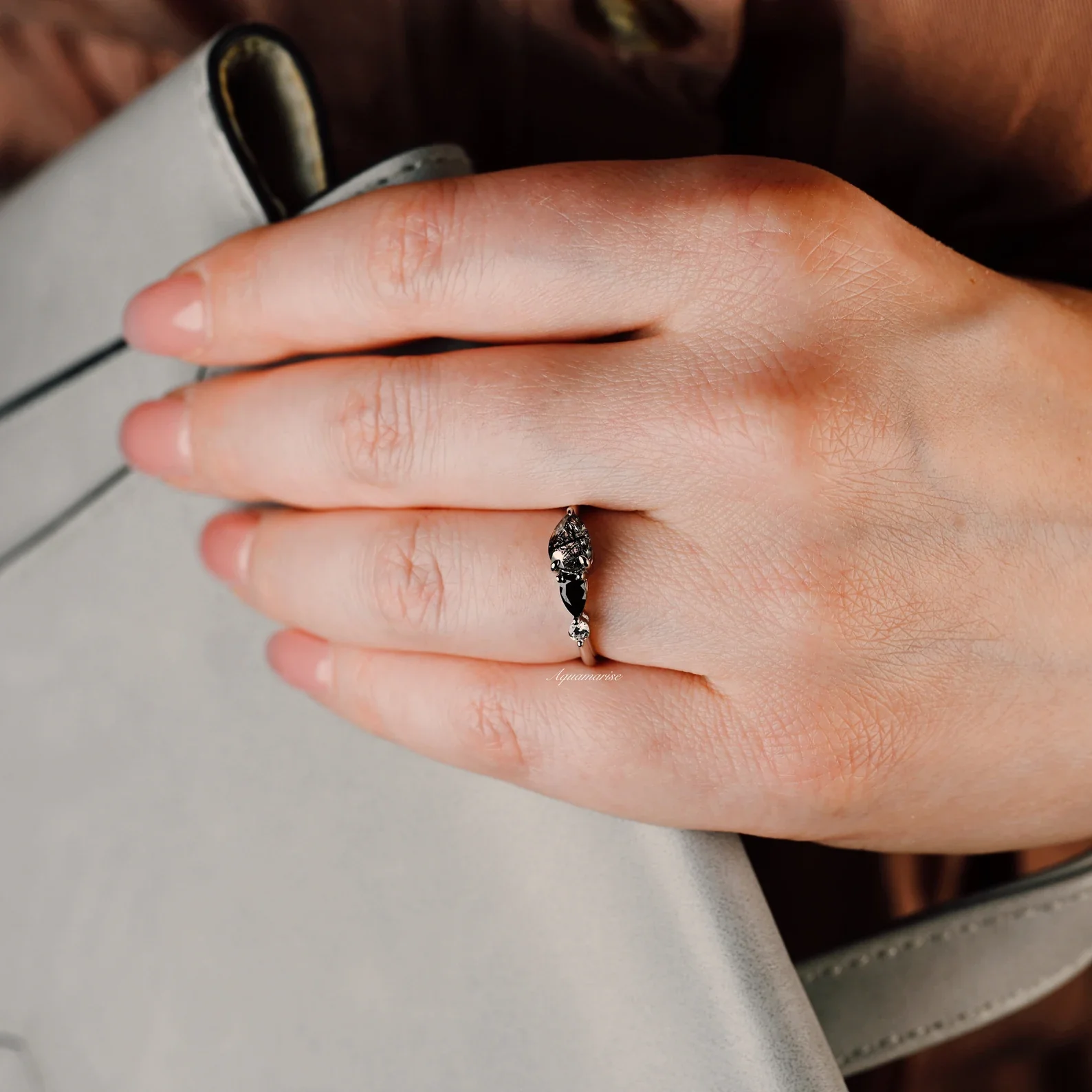 Rutilated Quartz & Black Onyx Ring in Sterling Silver - Image 5