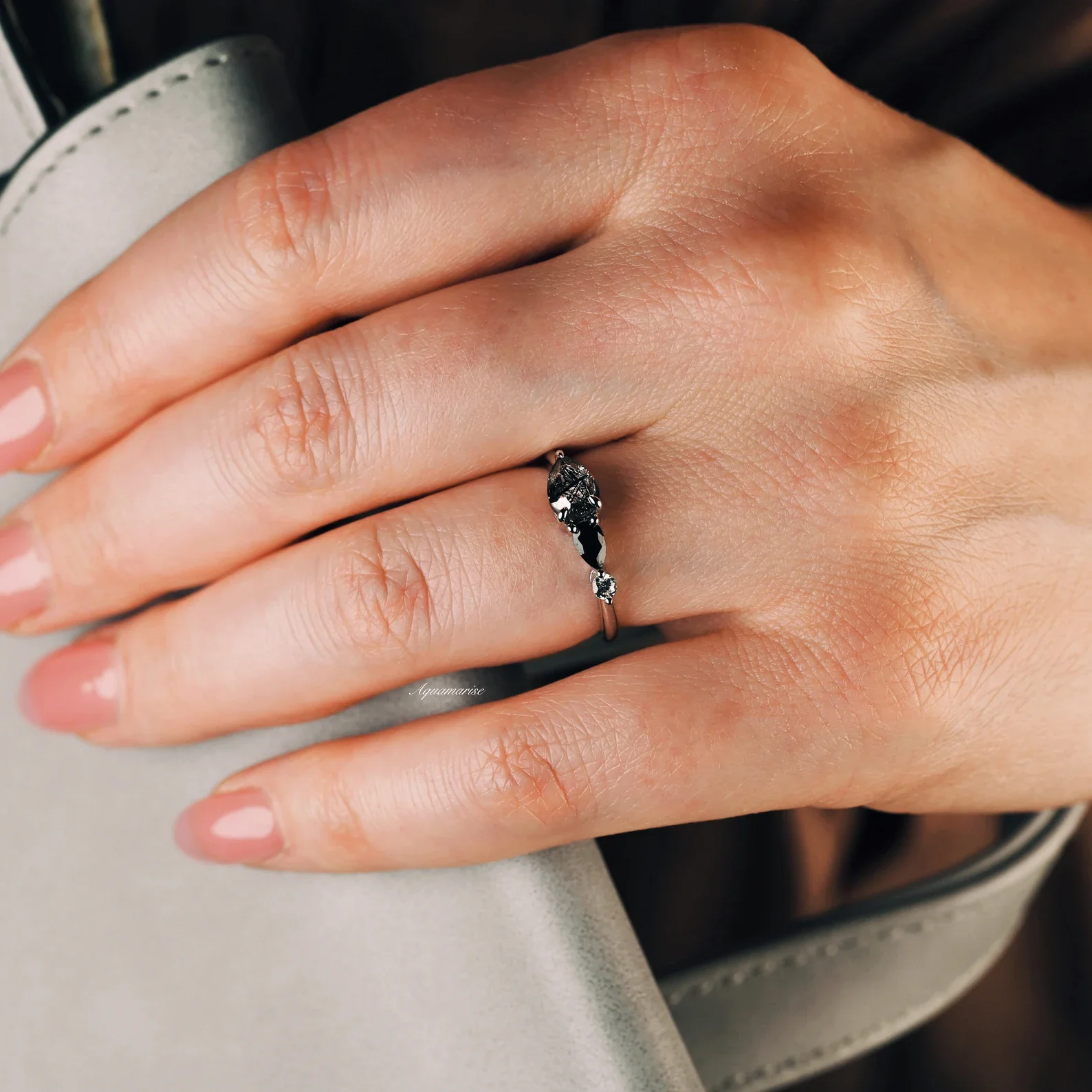 Rutilated Quartz & Black Onyx Ring in Sterling Silver - Image 6