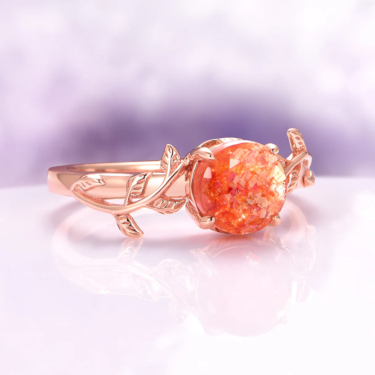 Natural Sunstone Leaf Ring in 14K Rose Gold Vermeil - Image 7