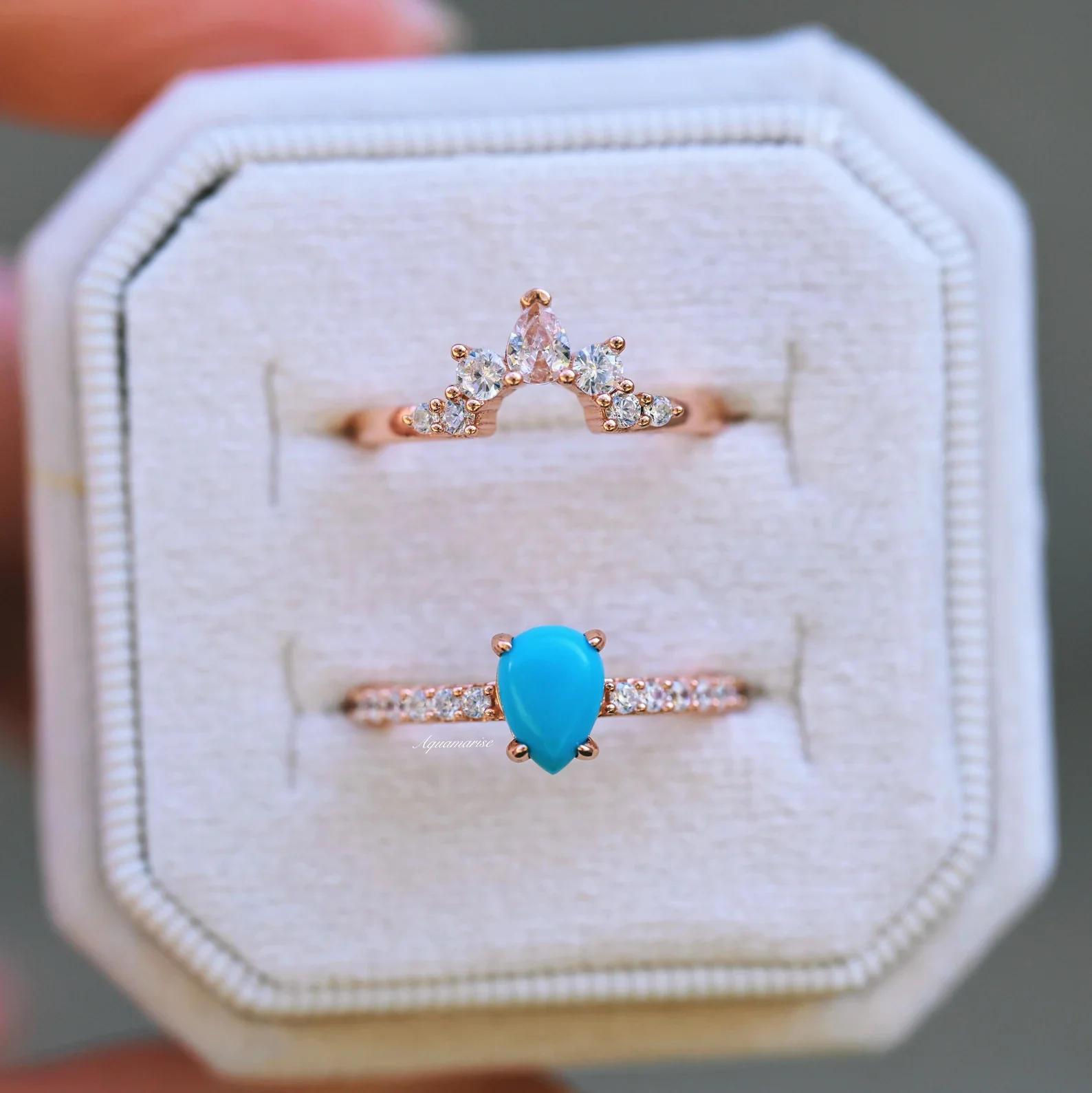 Natural Turquoise Ring Set- 14K Rose Gold Vermeil - Image 2