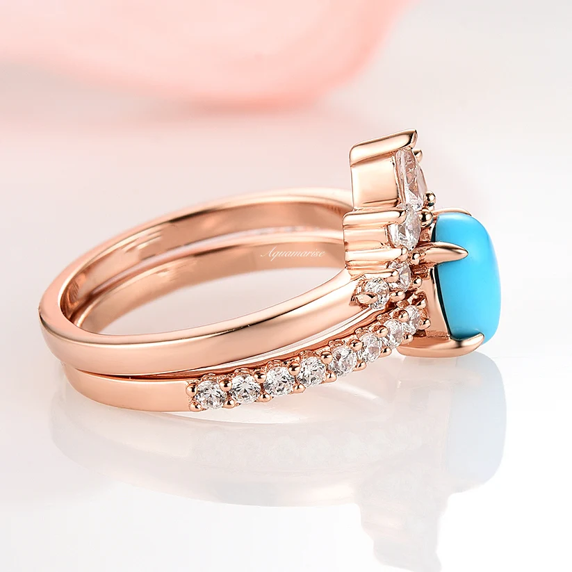 Natural Turquoise Ring Set- 14K Rose Gold Vermeil - Image 7