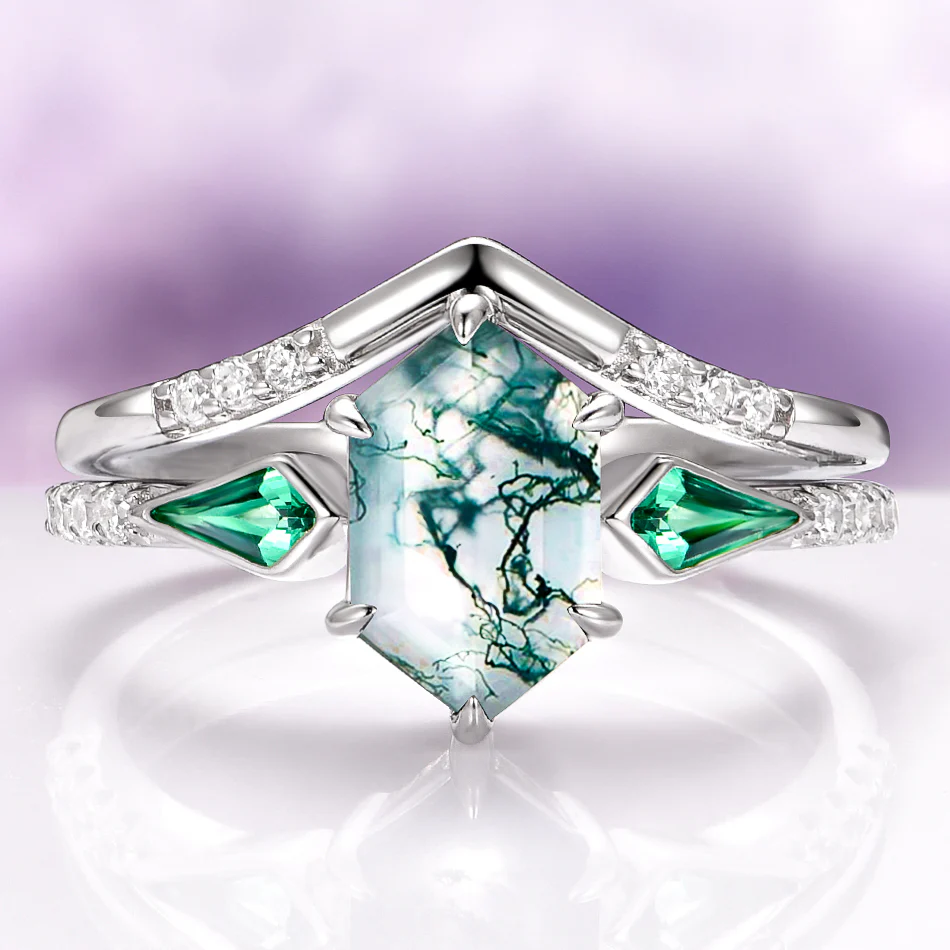 Northern Lights Woodland Couples Ring Set - Image 2