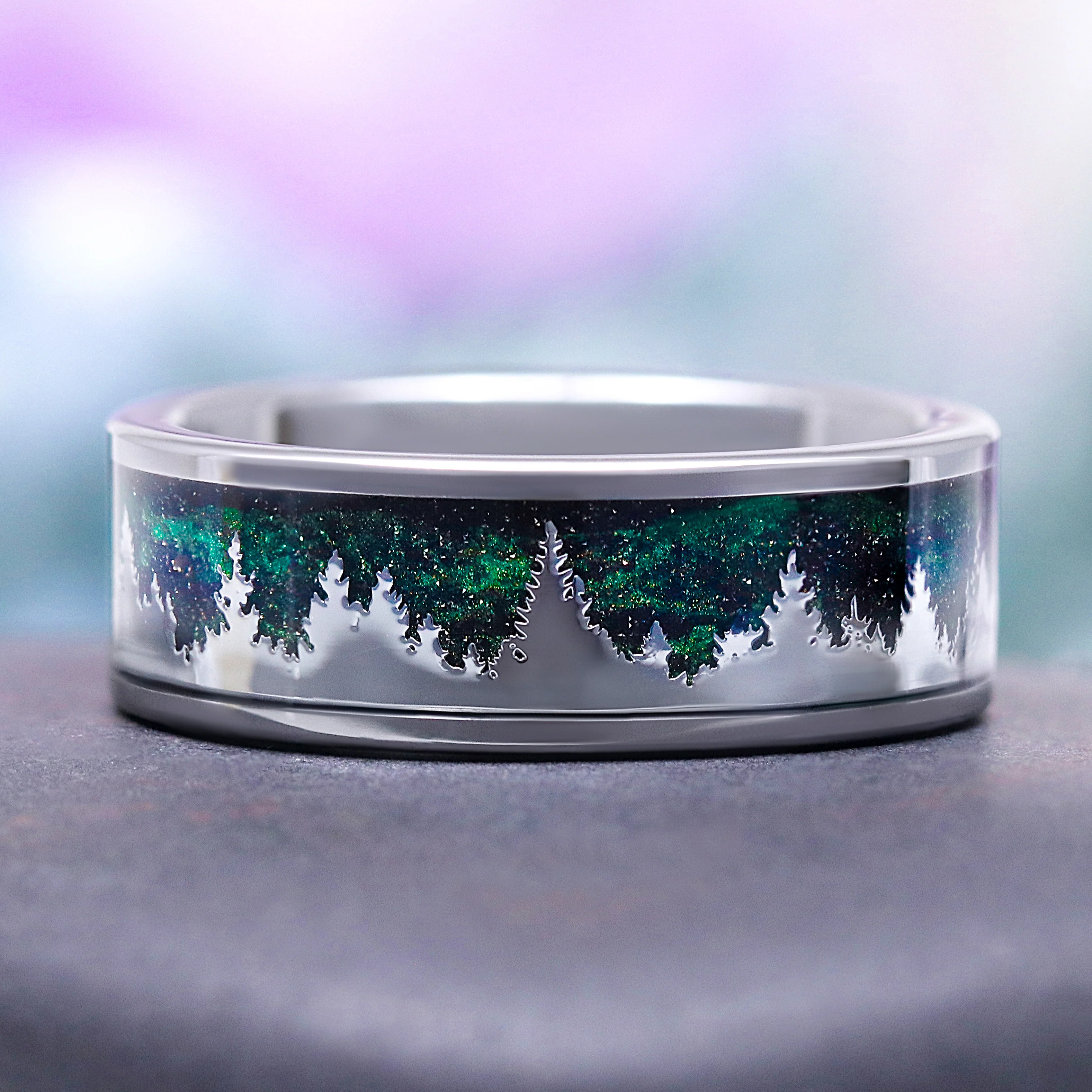 Northern Lights Woodland Couples Ring Set - Image 3