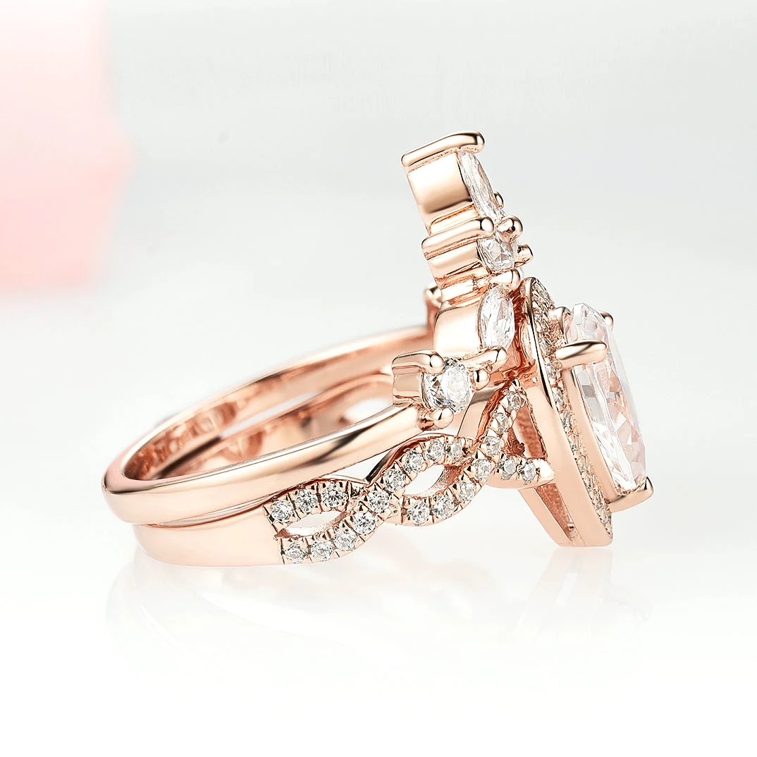 Nouveau Diamond (cz) Engagement Ring Set- 14K Rose Gold Vermeil - Image 9