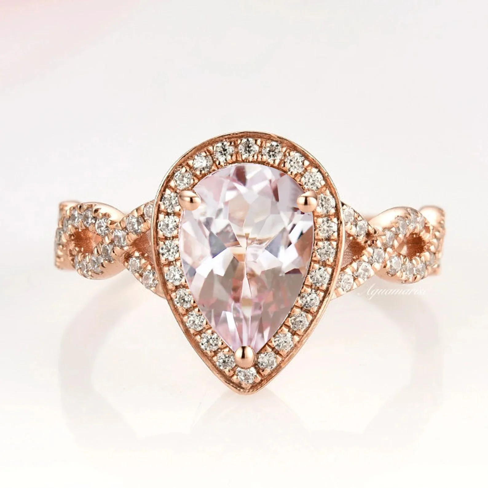 Teardrop Morganite Ring Set in 14K Rose Gold Vermeil - Image 2