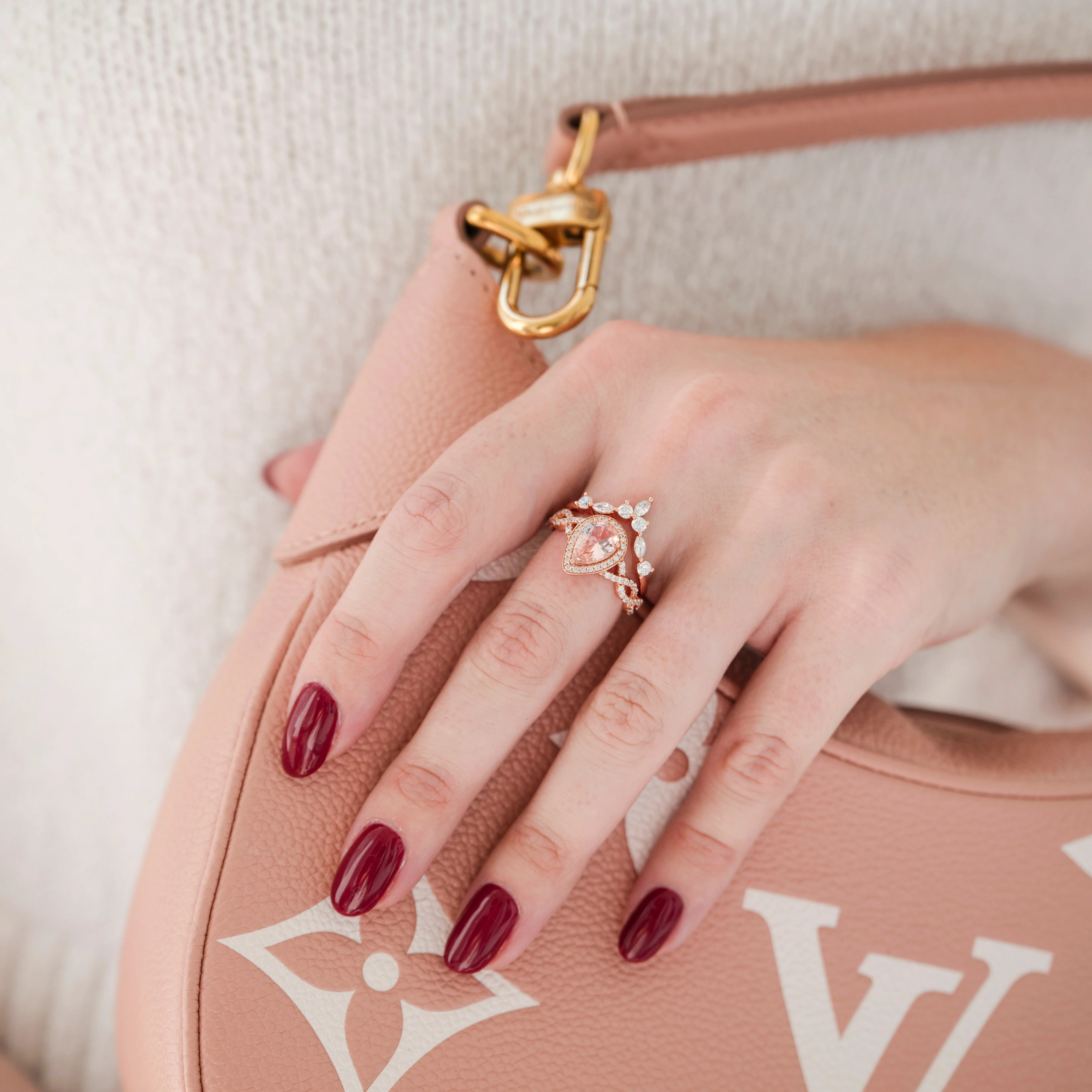 Teardrop Morganite Ring Set in 14K Rose Gold Vermeil - Image 3