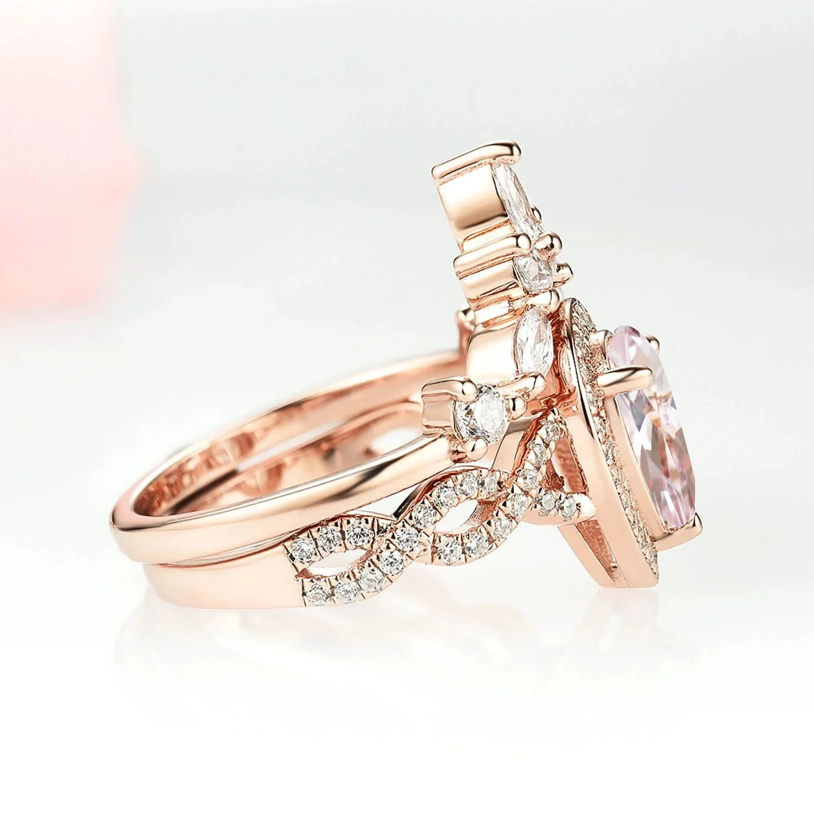 Teardrop Morganite Ring Set in 14K Rose Gold Vermeil - Image 6