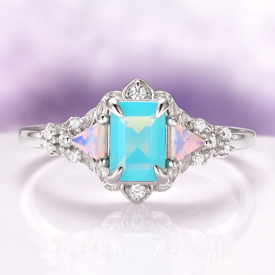 Opalescent Blue Sapphire Mermaid Engagement Ring in Sterling Silver