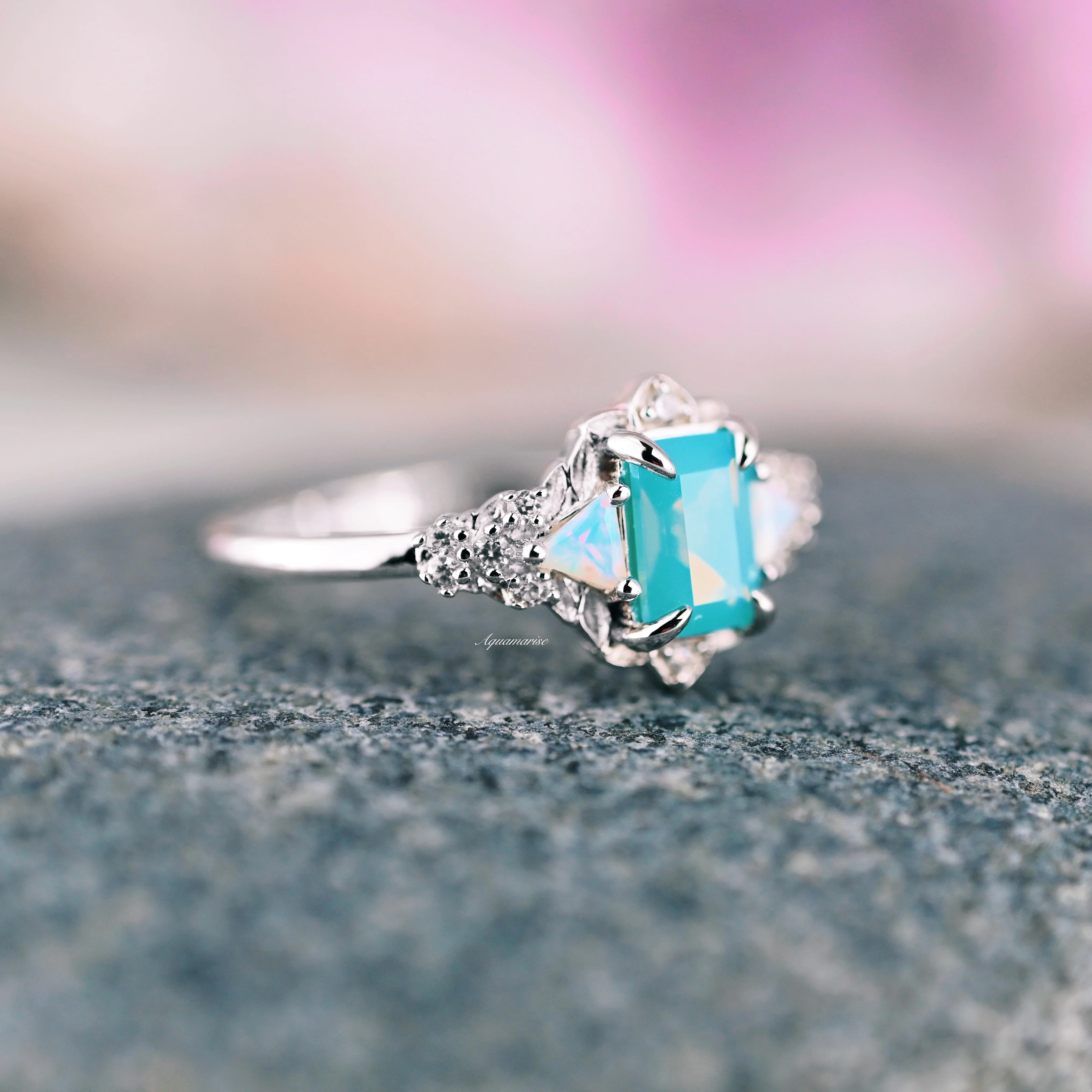 Opalescent Blue Sapphire Mermaid Engagement Ring in Sterling Silver - Image 3
