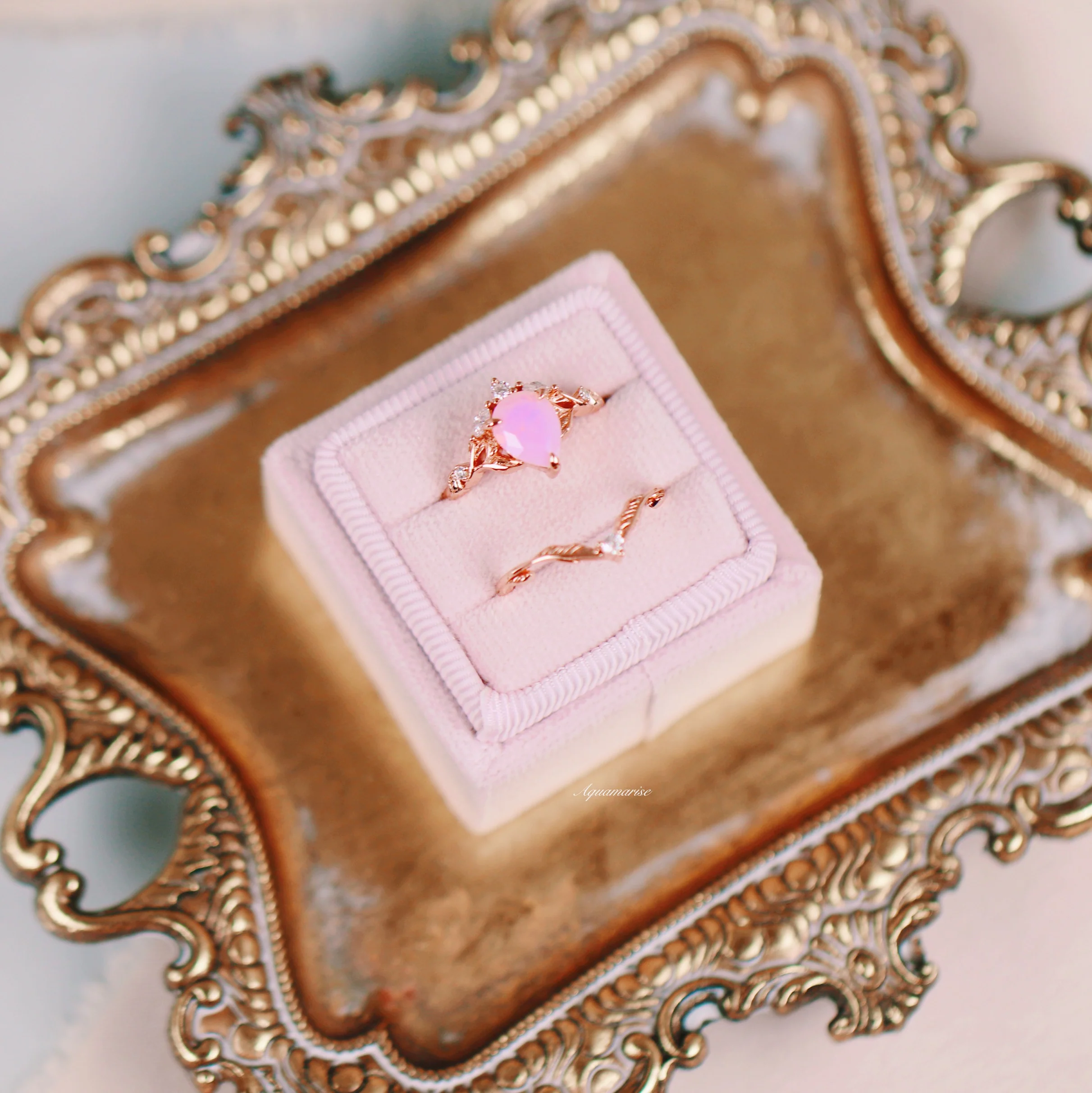 Opalescent Pink Sapphire Engagement Ring Set in 14K Rose Gold Vermeil - Image 2