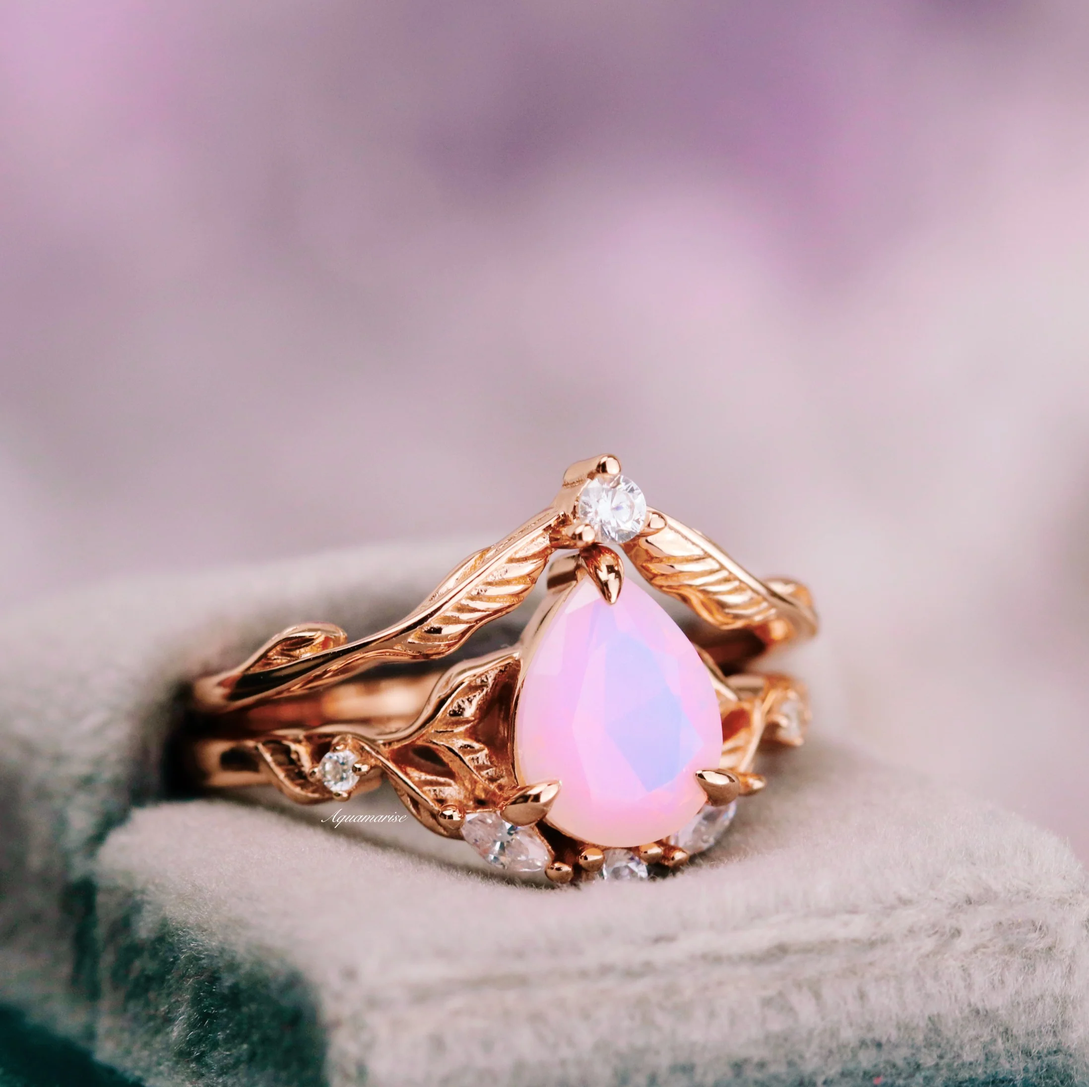 Opalescent Pink Sapphire Engagement Ring Set in 14K Rose Gold Vermeil - Image 3