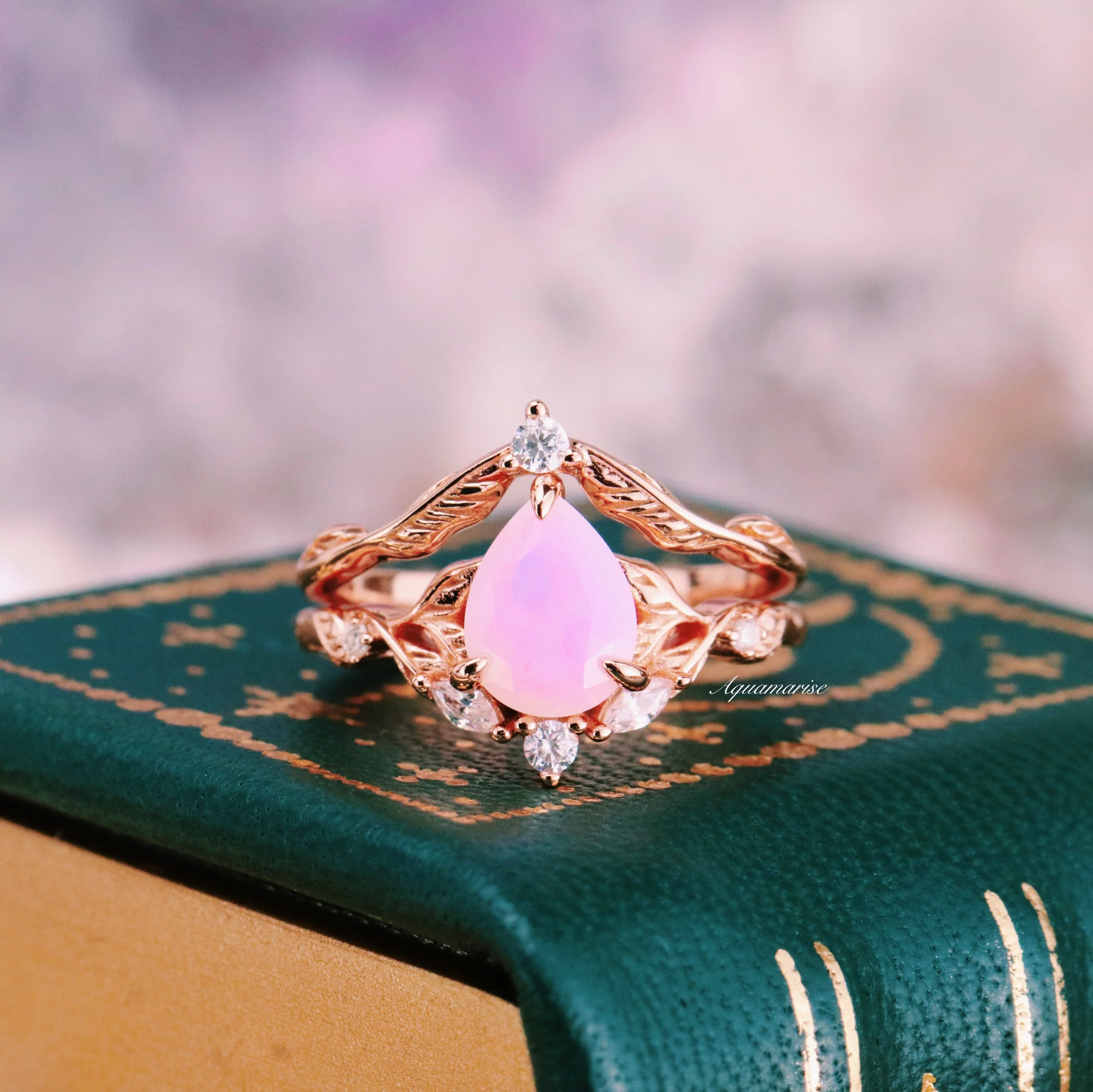Opalescent Pink Sapphire Engagement Ring Set in 14K Rose Gold Vermeil - Image 4