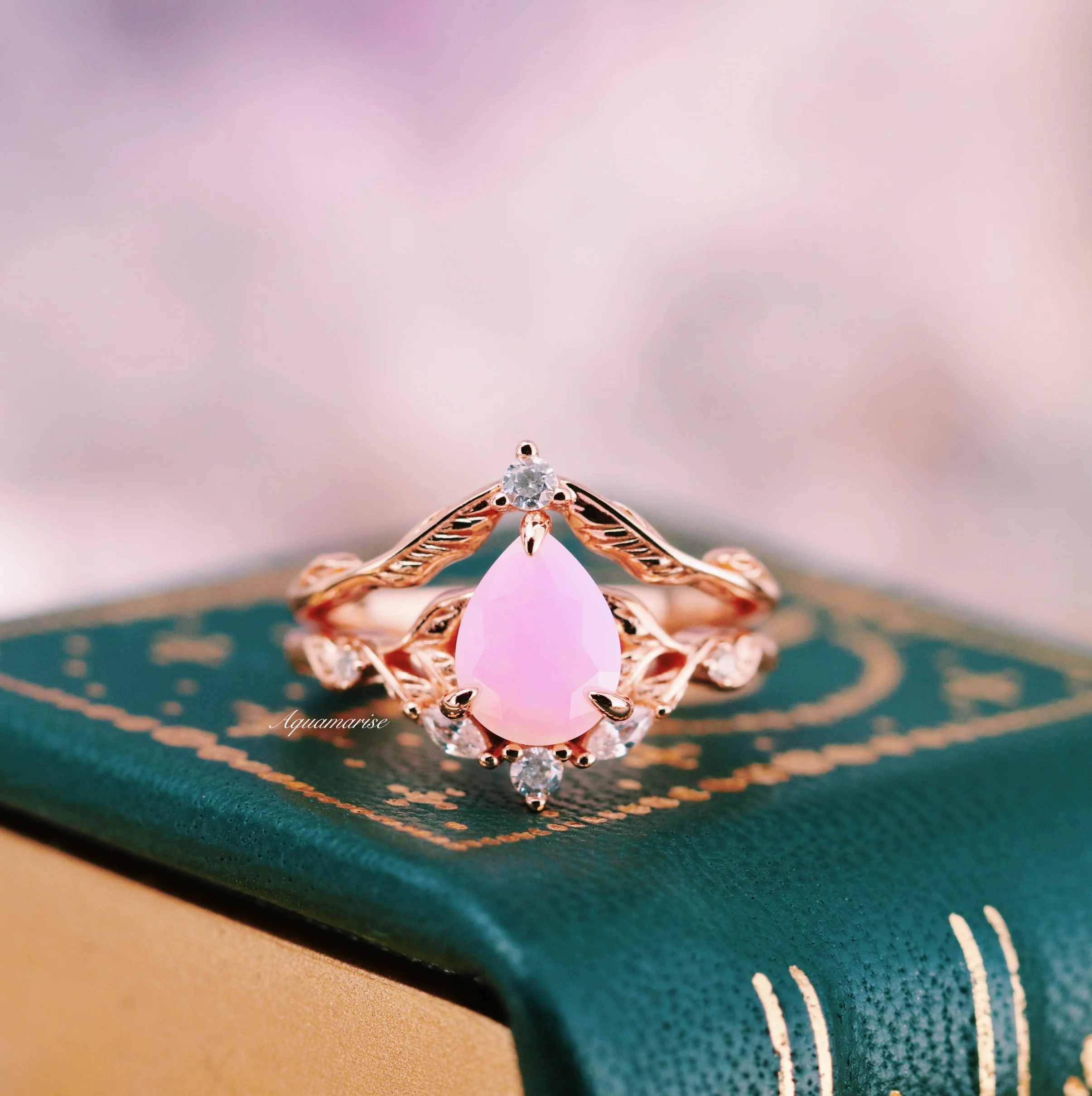 Opalescent Pink Sapphire Engagement Ring Set in 14K Rose Gold Vermeil - Image 7