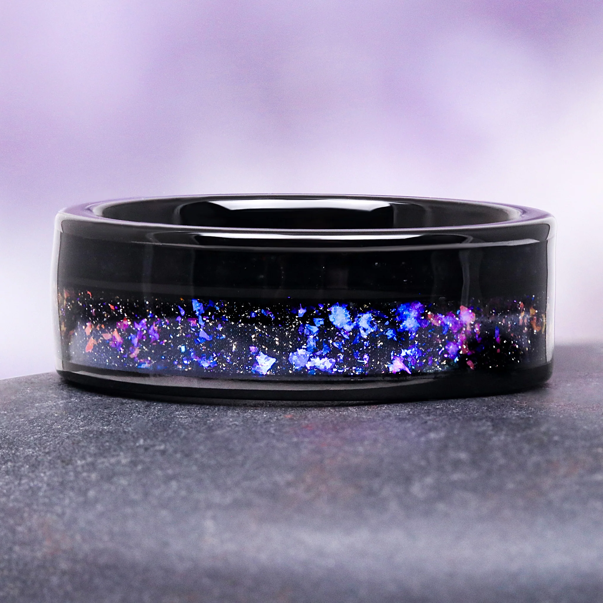 Orion Nebula® & Black Onyx Galaxy Wedding Band in Tungsten Carbide (8mm)