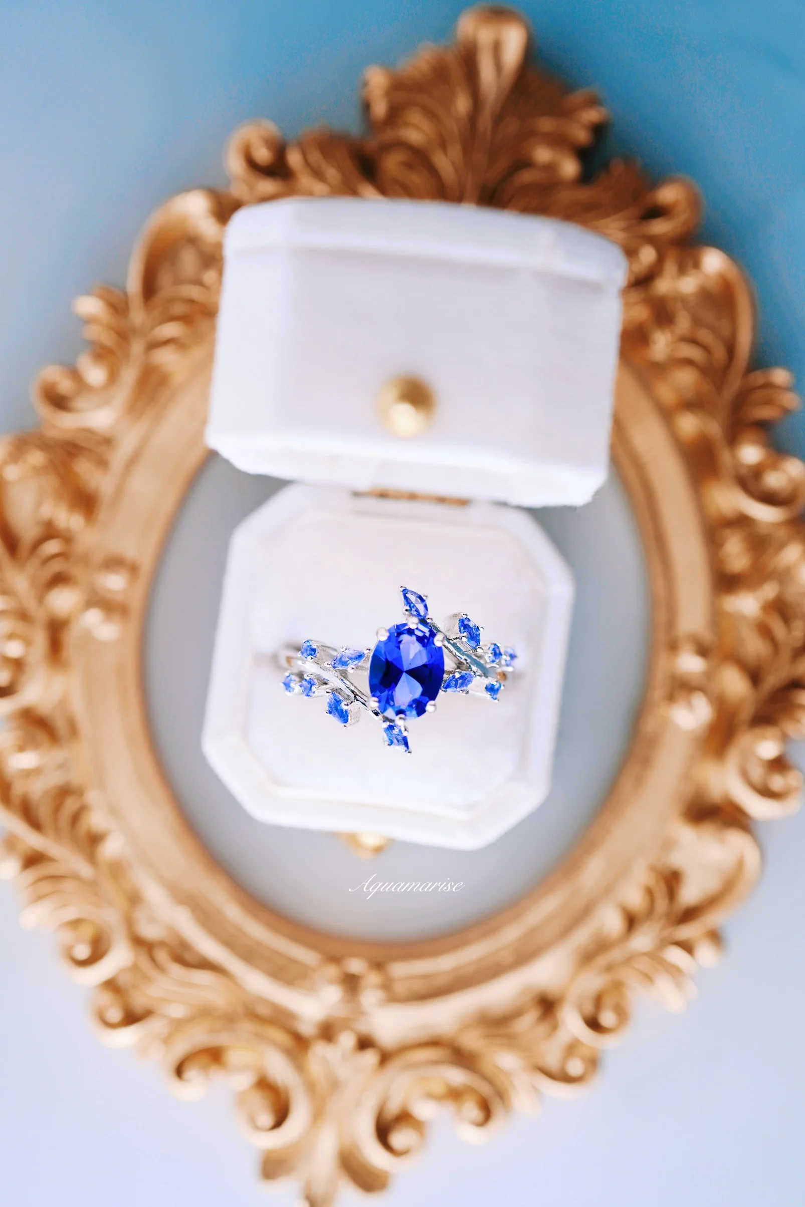 Orion Nebula™ & Cornflower Sapphire Leaf Couples Ring Set - Image 5