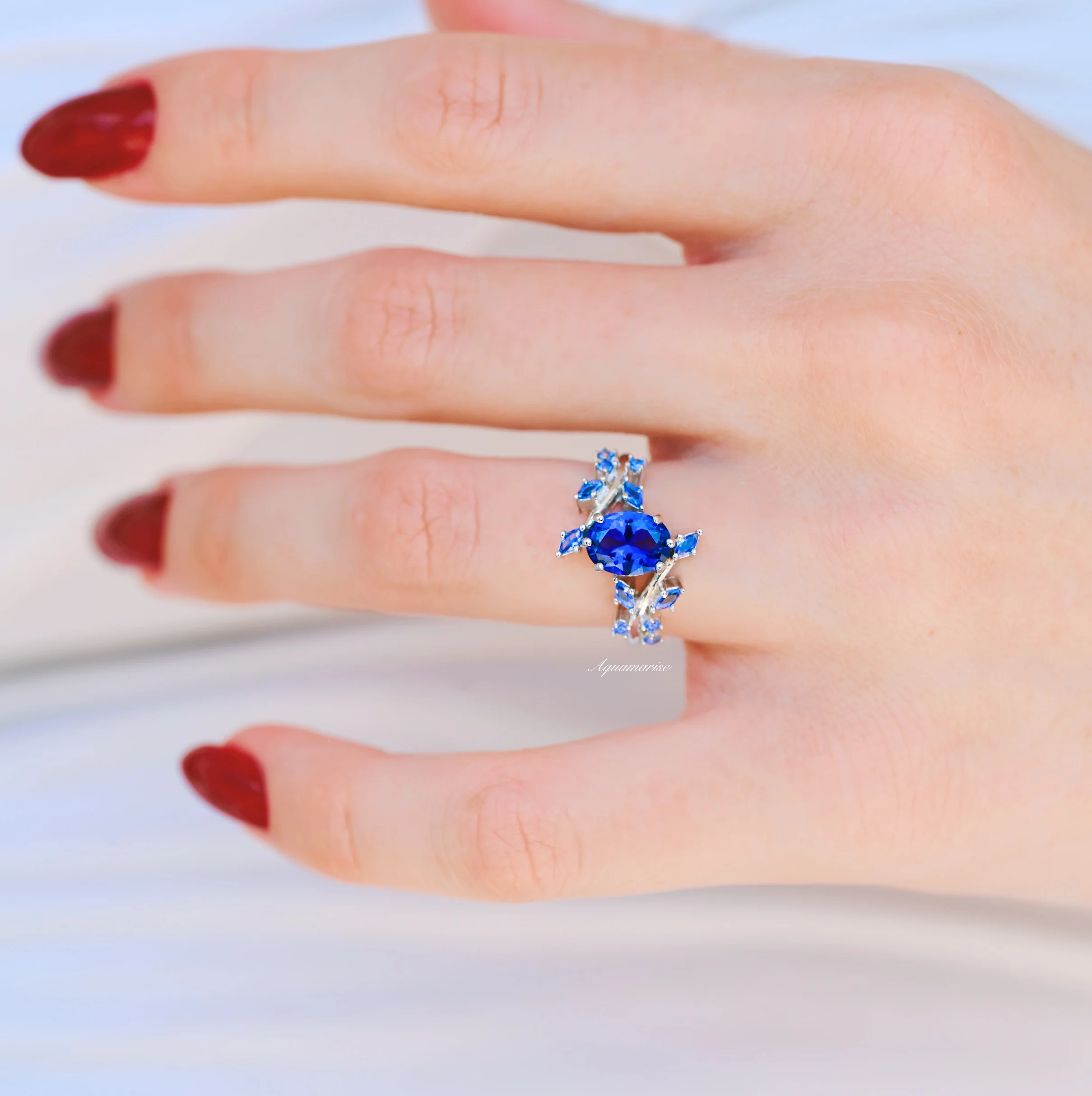 Orion Nebula™ & Cornflower Sapphire Leaf Couples Ring Set - Image 6