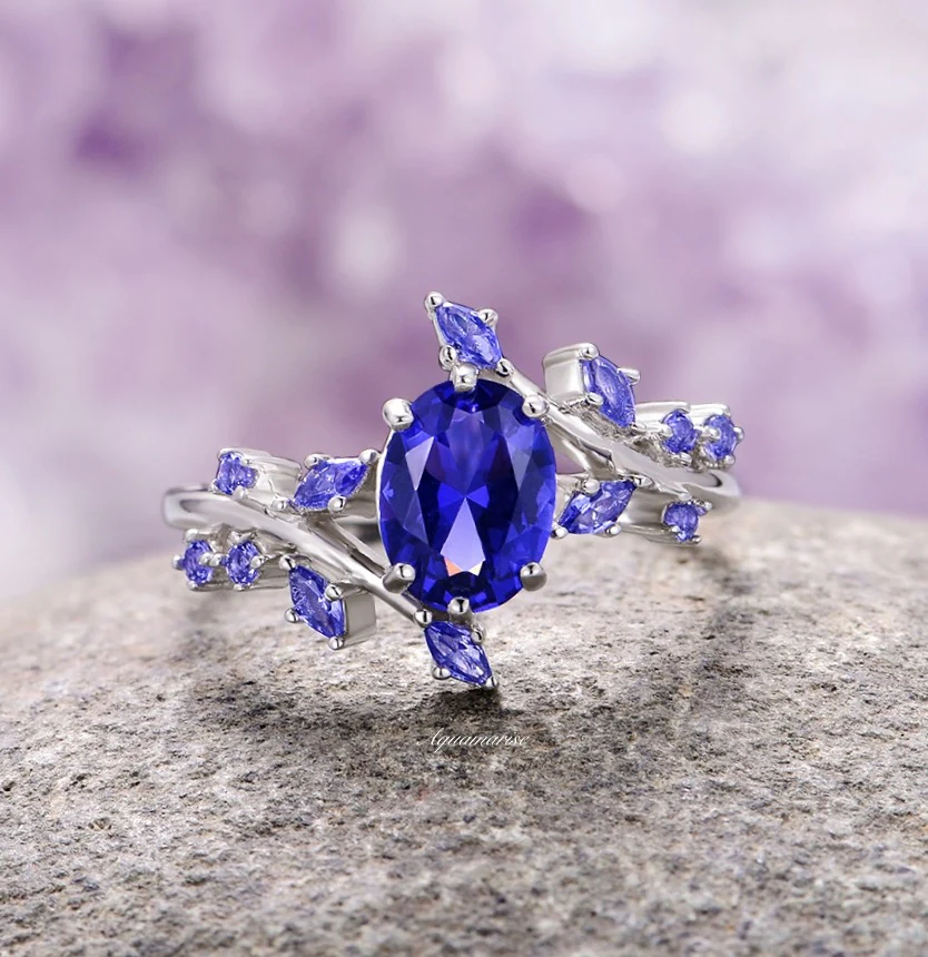 Orion Nebula™ & Cornflower Sapphire Leaf Couples Ring Set - Image 8