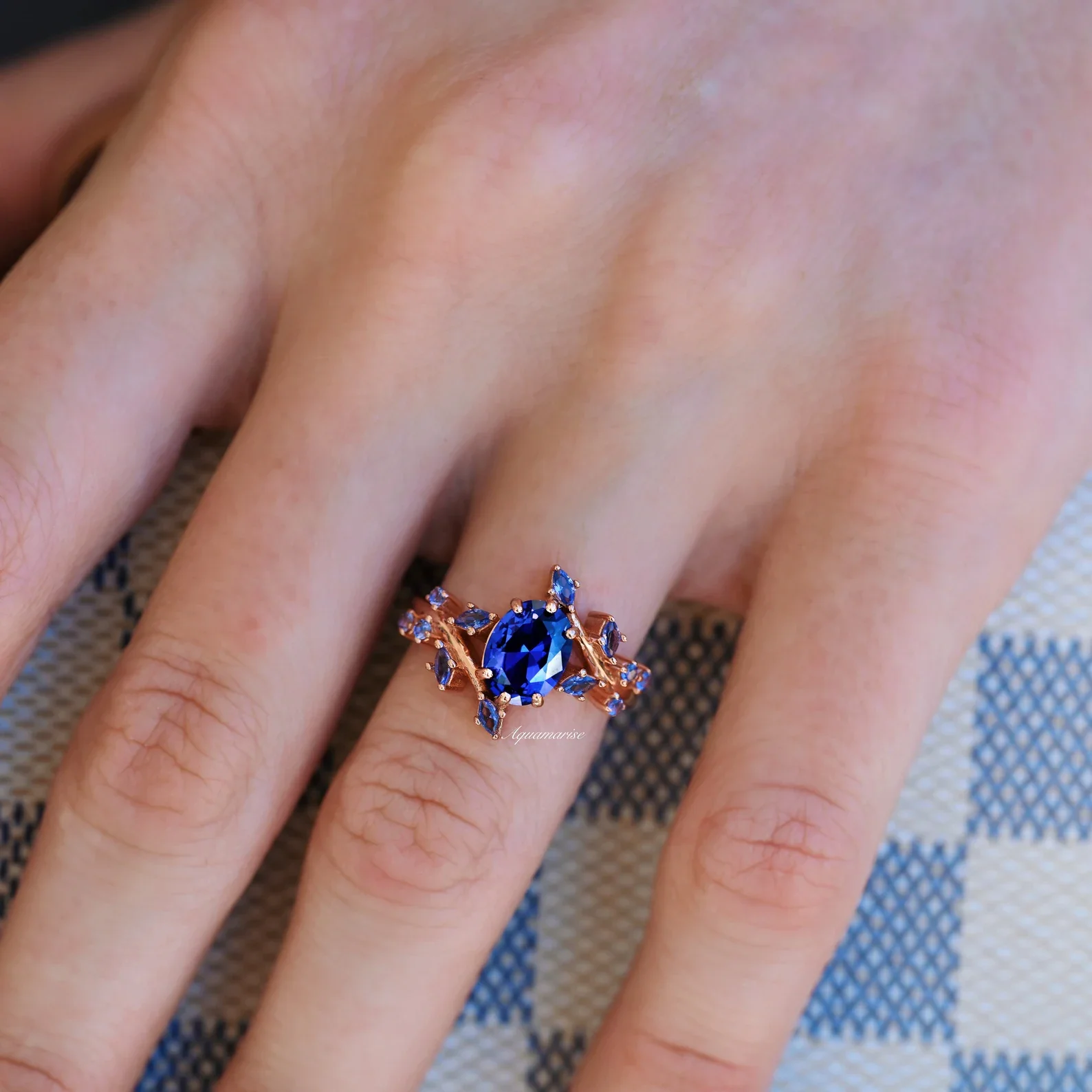 Orion Nebula™ & Cornflower Sapphire Leaf Couples Ring Set - Image 5