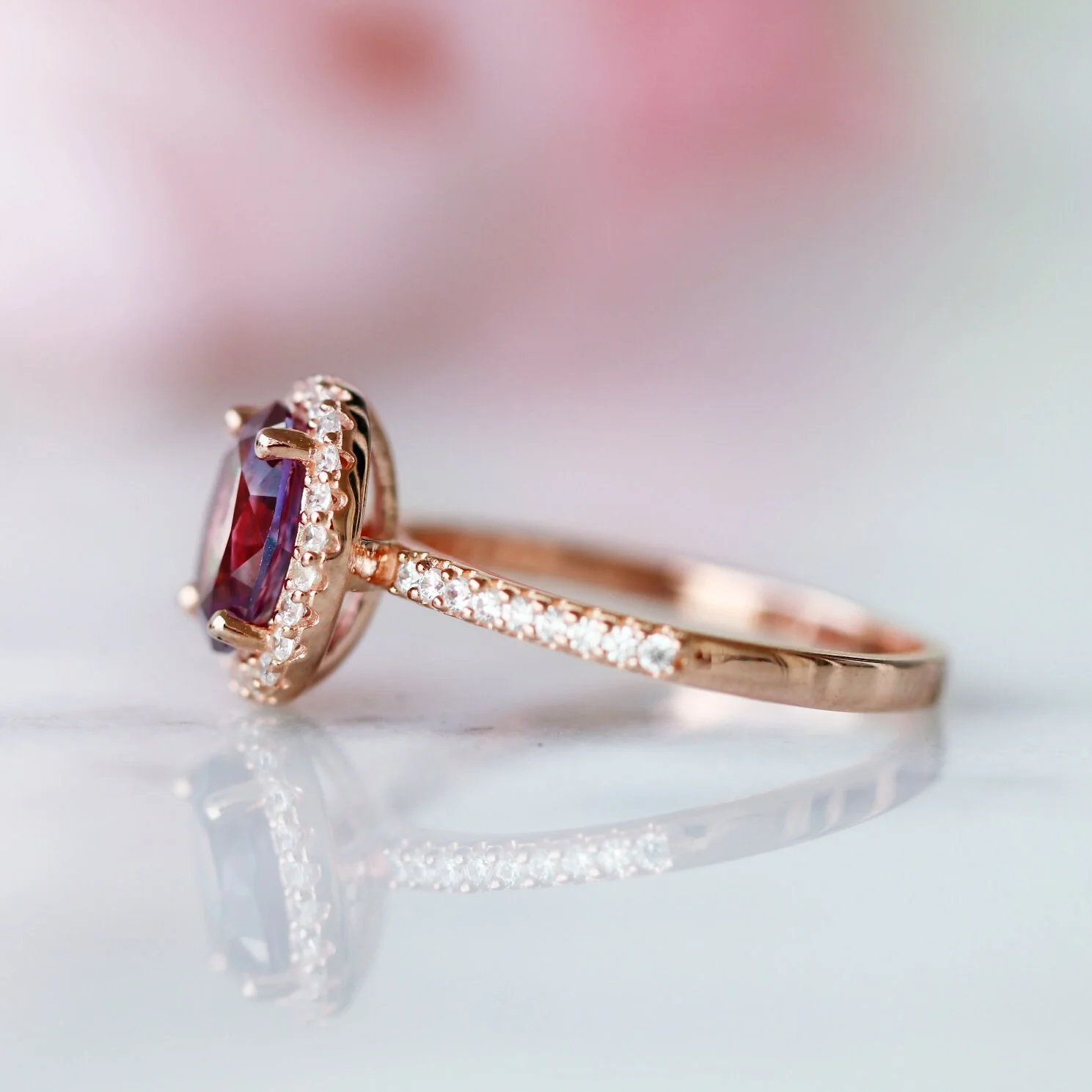 Iris Oval Alexandrite Ring in 14K Rose Gold Vermeil - Image 5