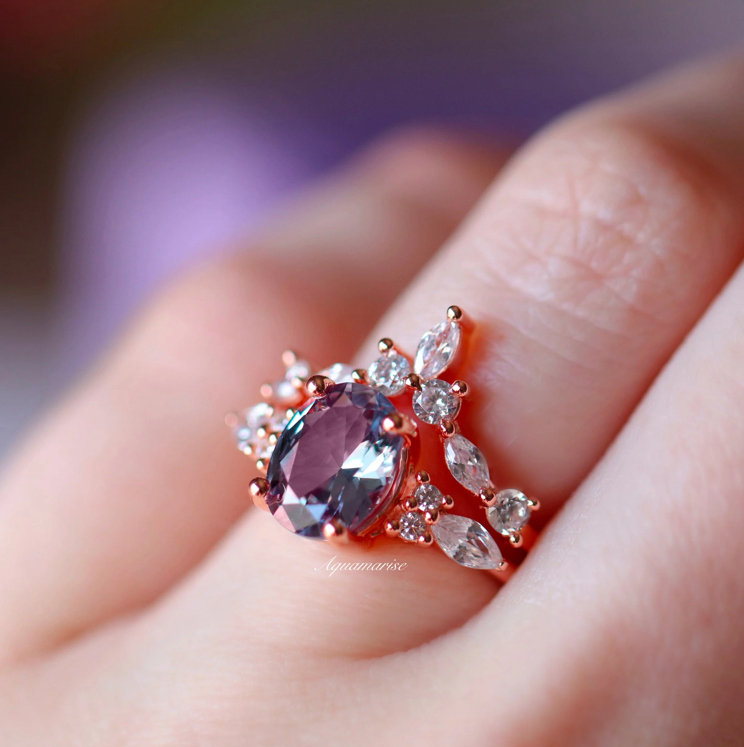 Evelyn Oval Cut Alexandrite Engagement Ring Set in 14K Rose Gold Vermeil - Image 2