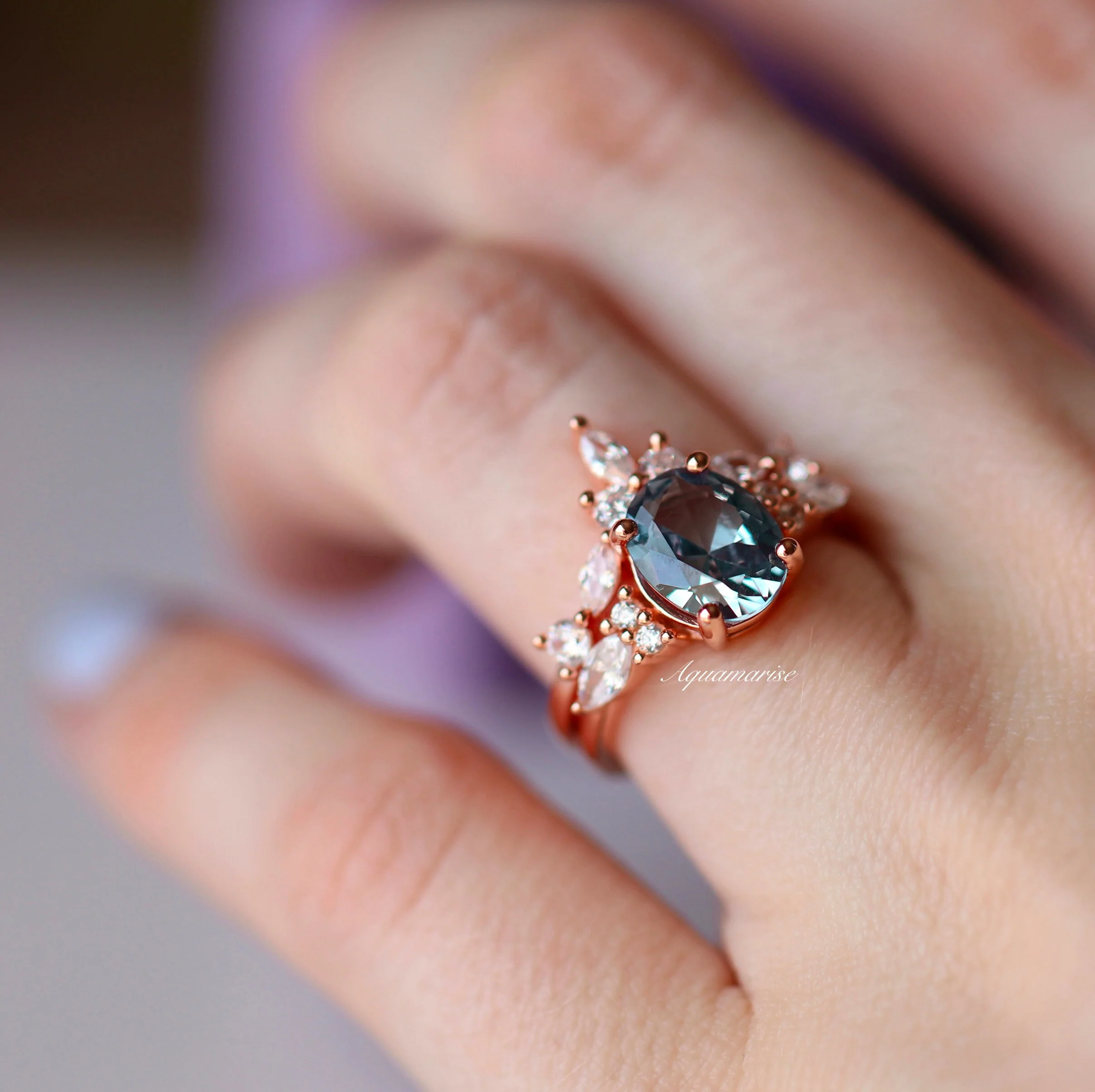 Evelyn Oval Cut Alexandrite Engagement Ring Set in 14K Rose Gold Vermeil - Image 4