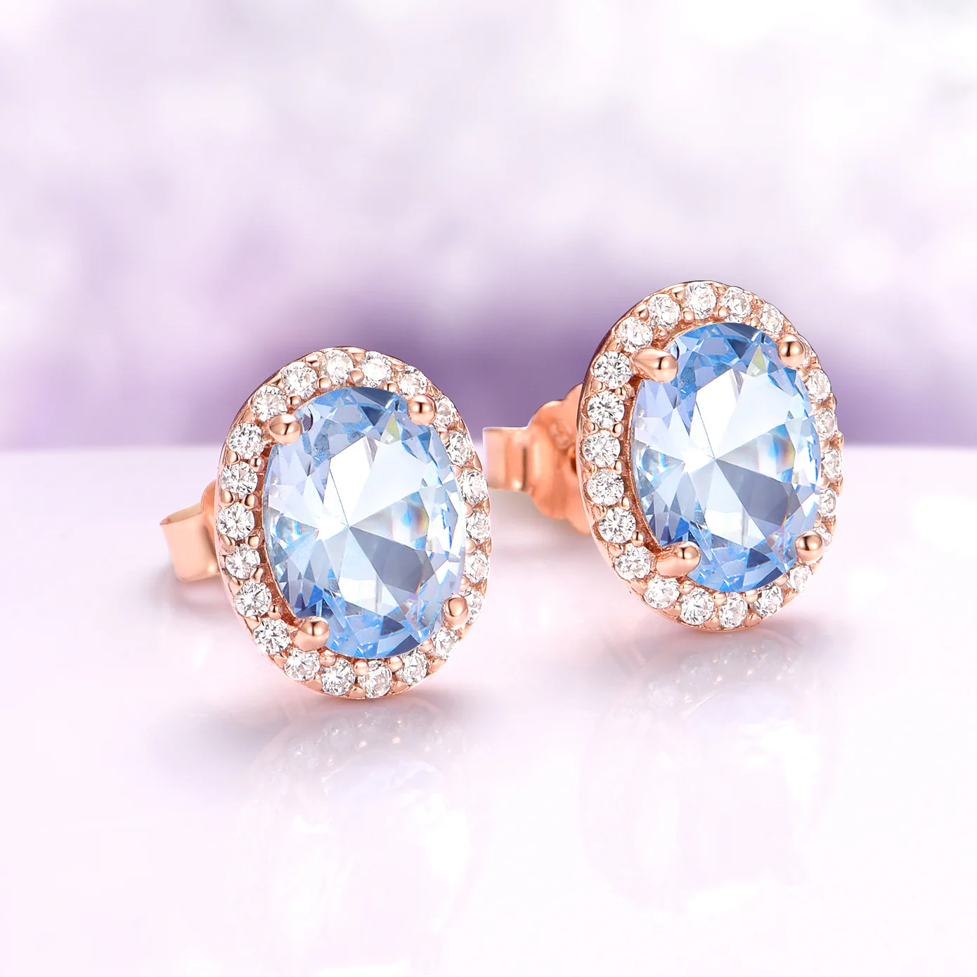 Iris Oval Aquamarine Stud Earrings in 14K Rose Gold Vermeil - Image 3