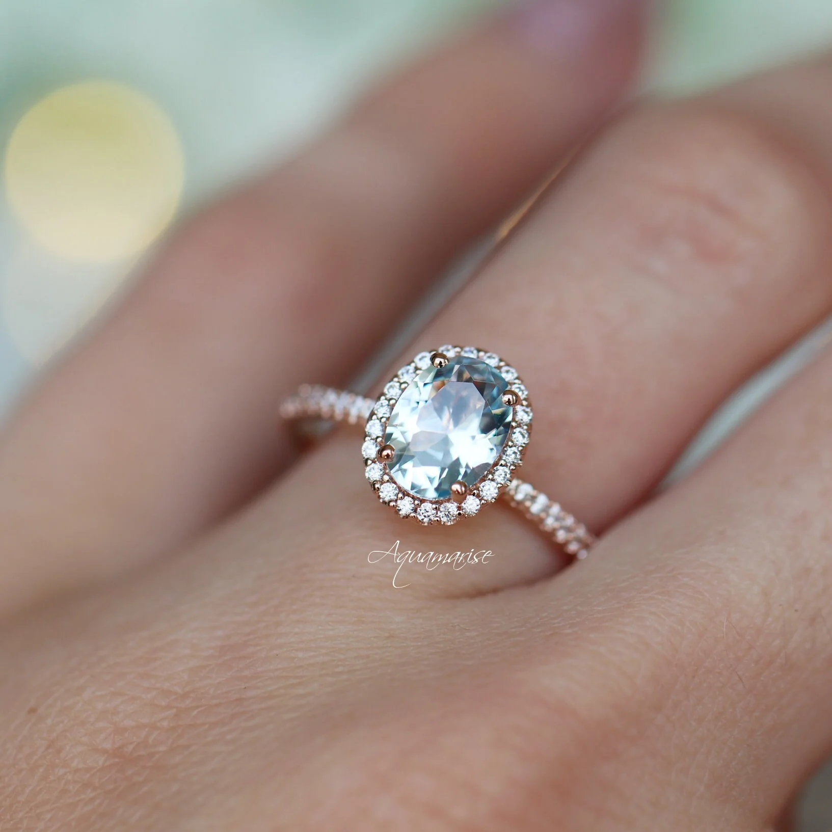 Iris Oval Aquamarine Ring in 14K Rose Gold Vermeil - Image 3