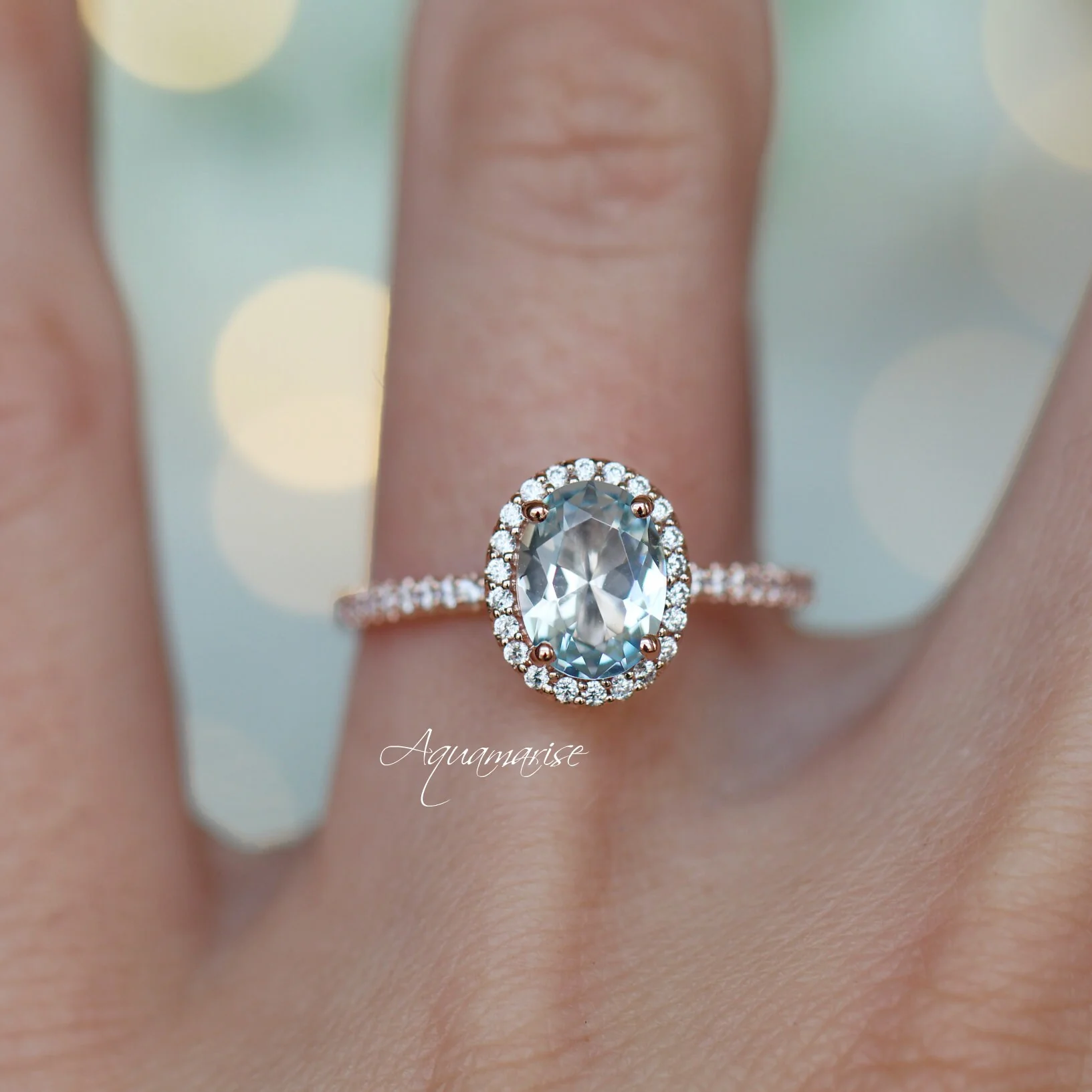 Iris Oval Aquamarine Ring in 14K Rose Gold Vermeil - Image 4