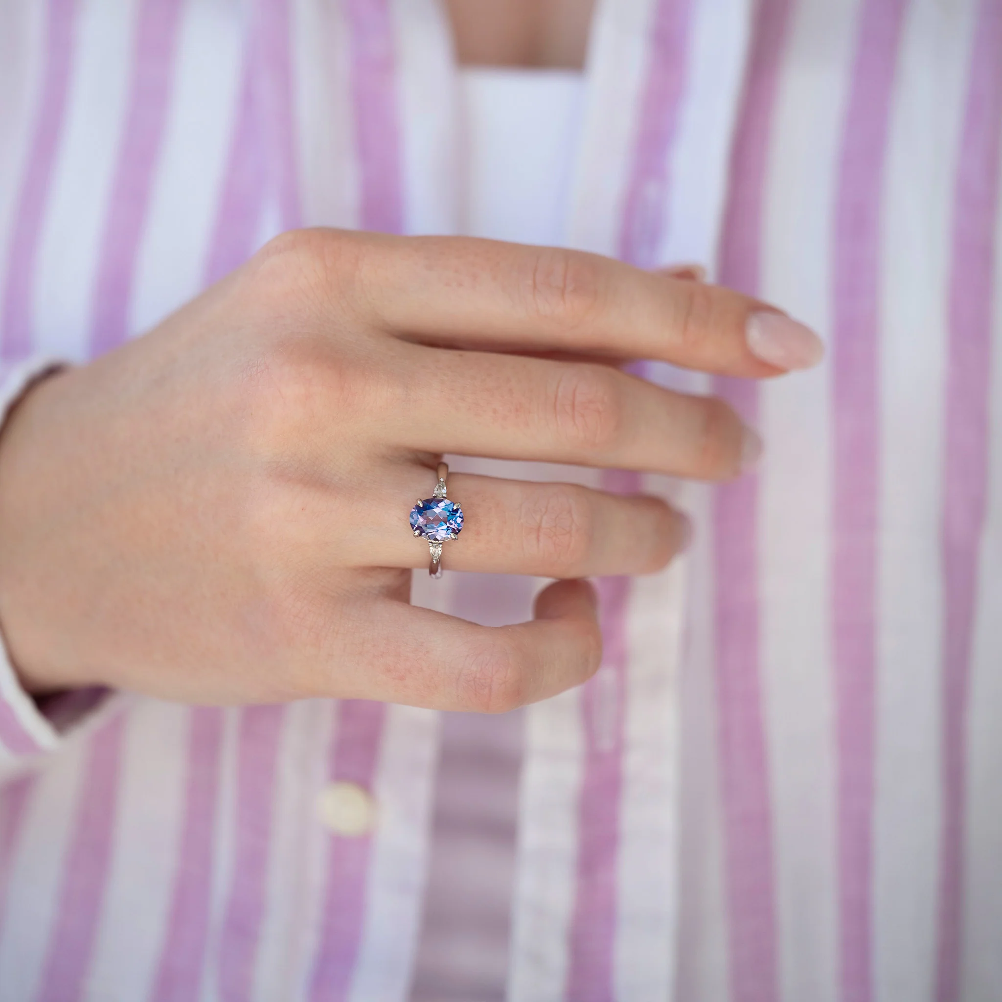 Oval Cut Alexandrite Engagement Ring in Sterling Silver - Image 2